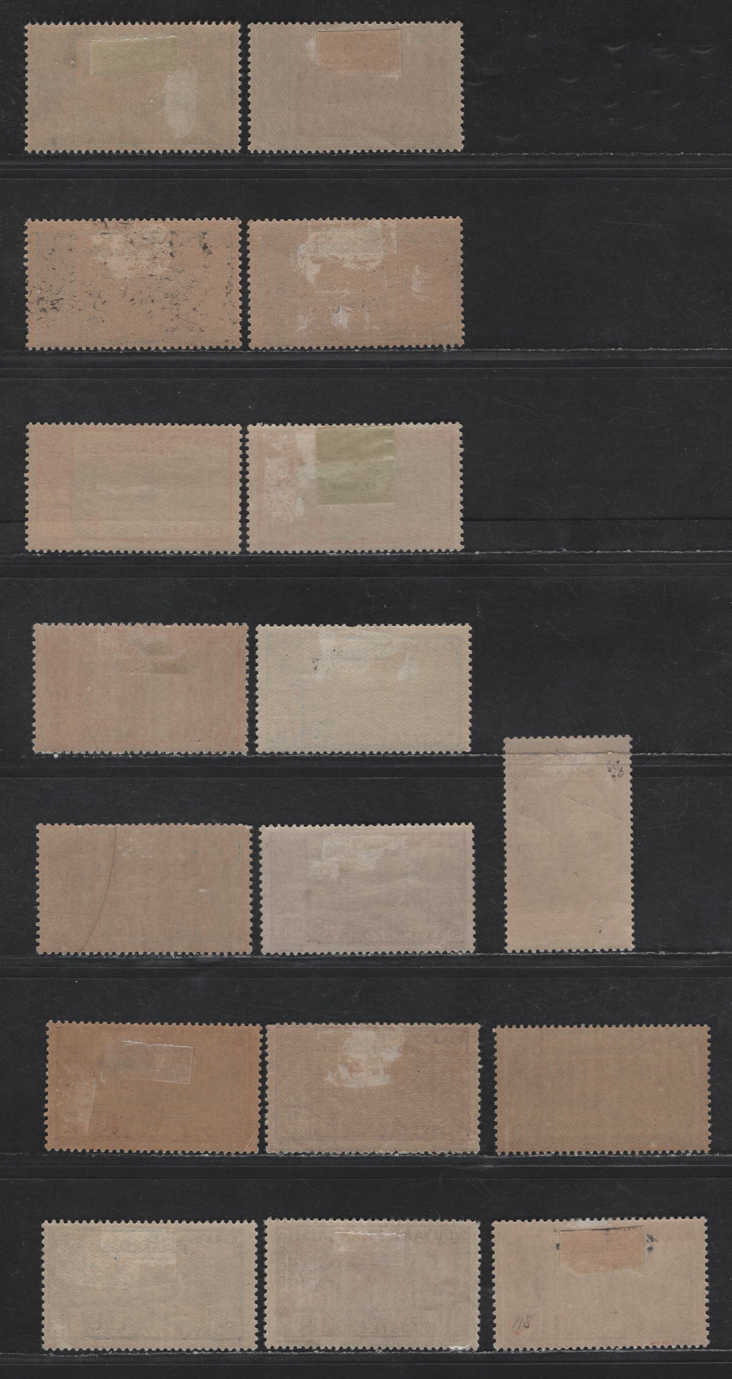 Lot 74 French Guiana SC#117-118, 120, 122, 124, 126-129, 131, 133, 140 25c - 1.40fr Dark Red & Dark Brown - Olive Brown & Red Violet Carib Archer - Government Building, Cayenne, 1929-1940 Pictorial Issue, 13 F/VFOG Singles, Some Shade Variations