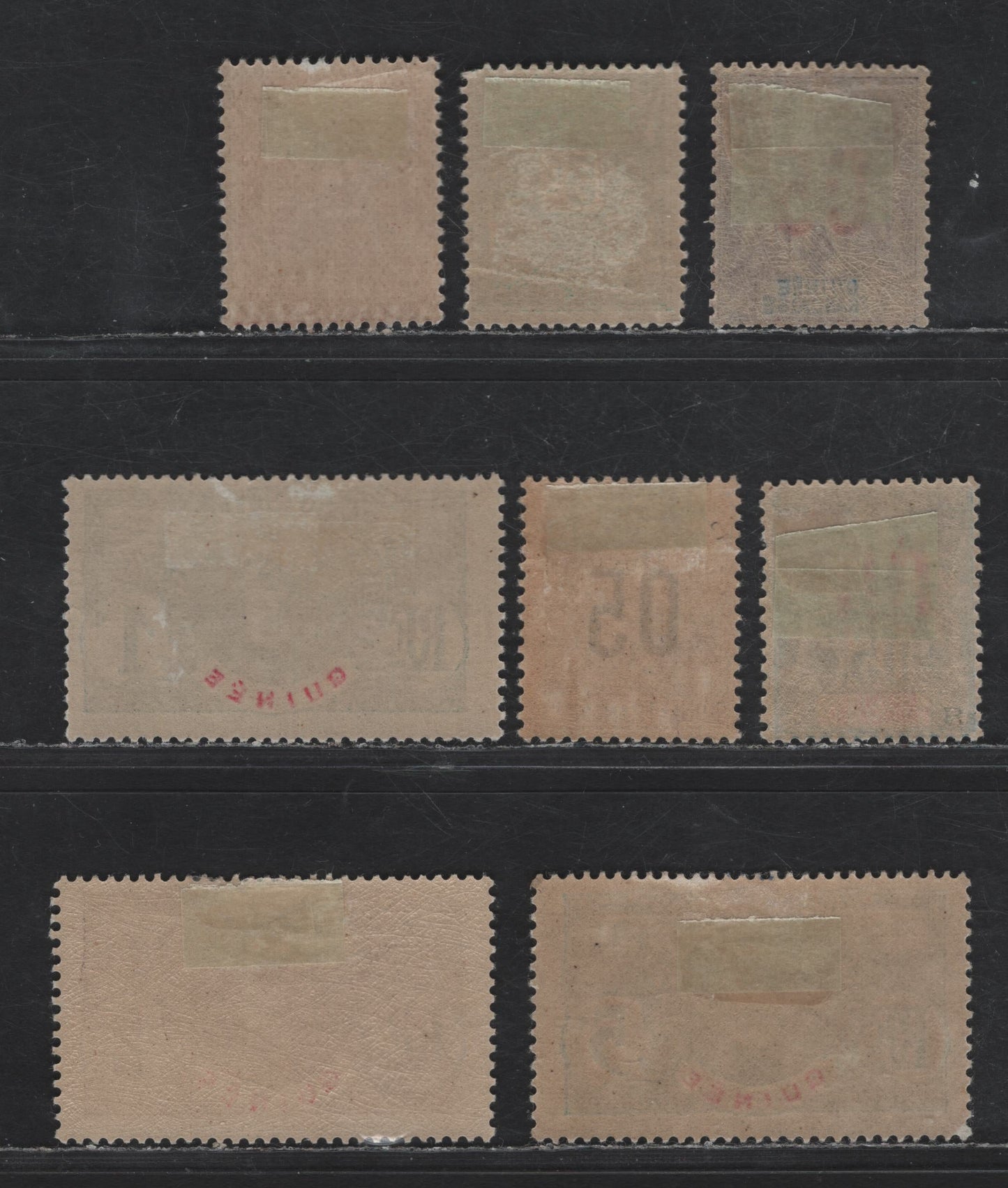Lot 78 French Guinea SC#33-34, 36, 49-50, 55, J16-J17 1c - 10c Gray - Rose Gen. Louis Faidherbe - Numeral, 1906-1914 Pictorial & Postage Due Issues, 8 F/VFOG Singles