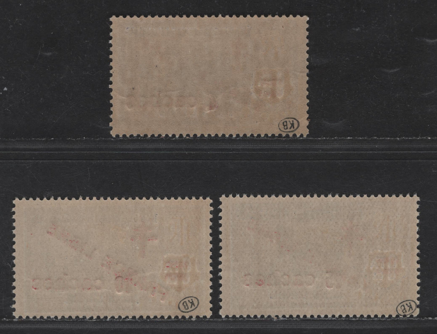 Lot 86 French India SC#192-194 4ca on 6fa6ca - 15ca on 6fa6ca Violet & Black Brahma, 1943 France Libre Overprints & Surcharges, 3 F/VFOG/NH Singles, 192 & 194 are NH