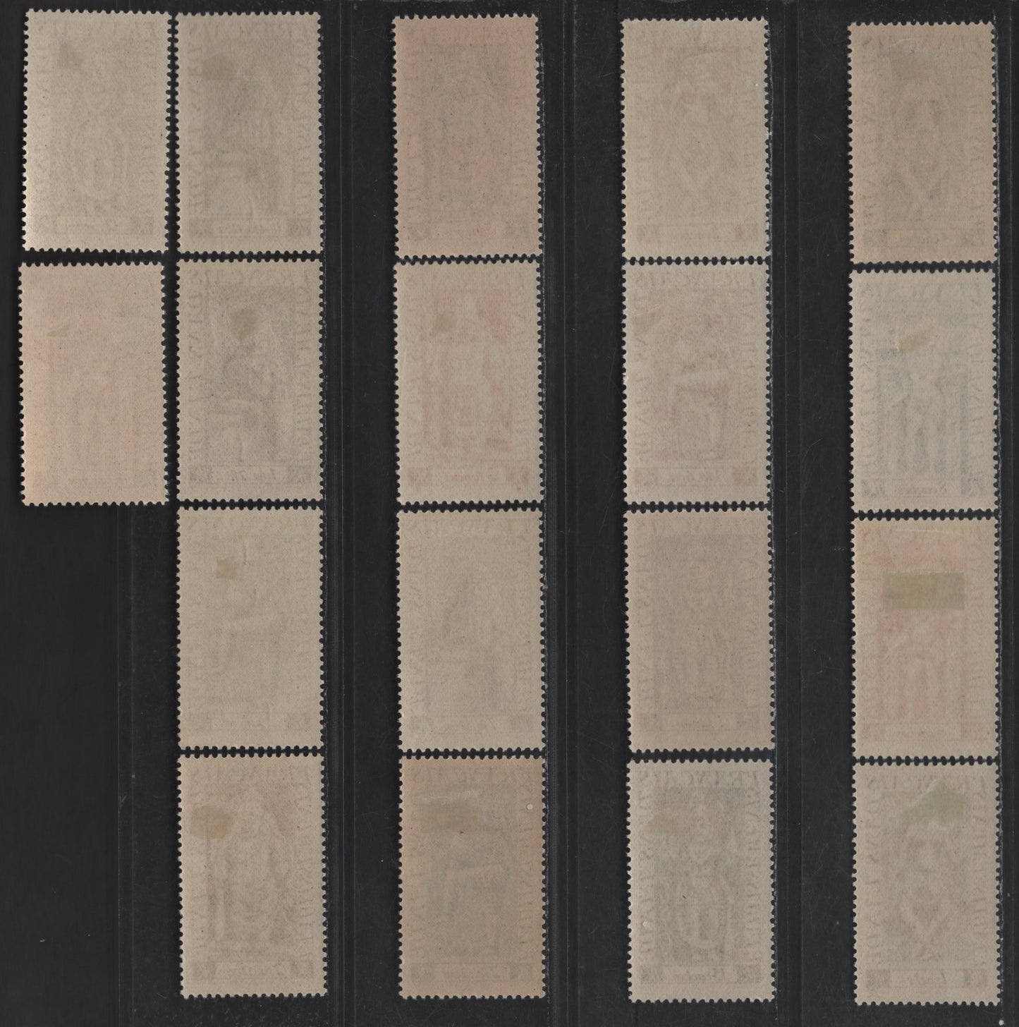 Lot 89 French India SC#212-229 1ca - 1r4fa12ca Dark Olive Green - Olive Green Apsaras, 1948 Figurine Definitive Issue, 18 VFOG Singles