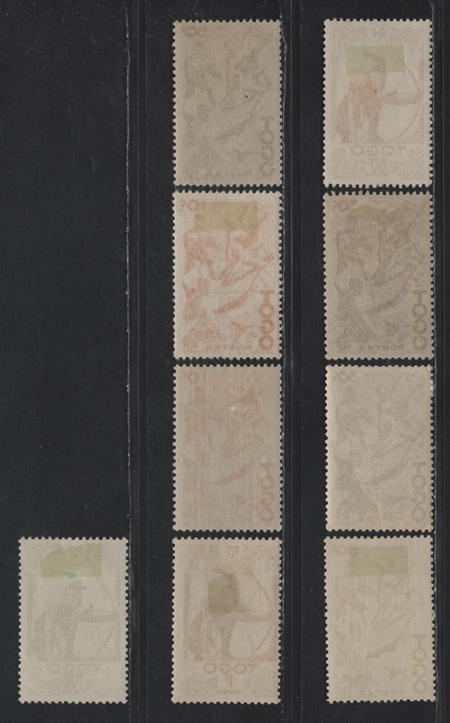 Togo SC#309-314 10c - 1.20fr Dark Red - Yellow Green Extracting Palm Oil - Hunter, 1947 Pictorial Issue, 9 F/VFOG Singles, Plus Additional Shades