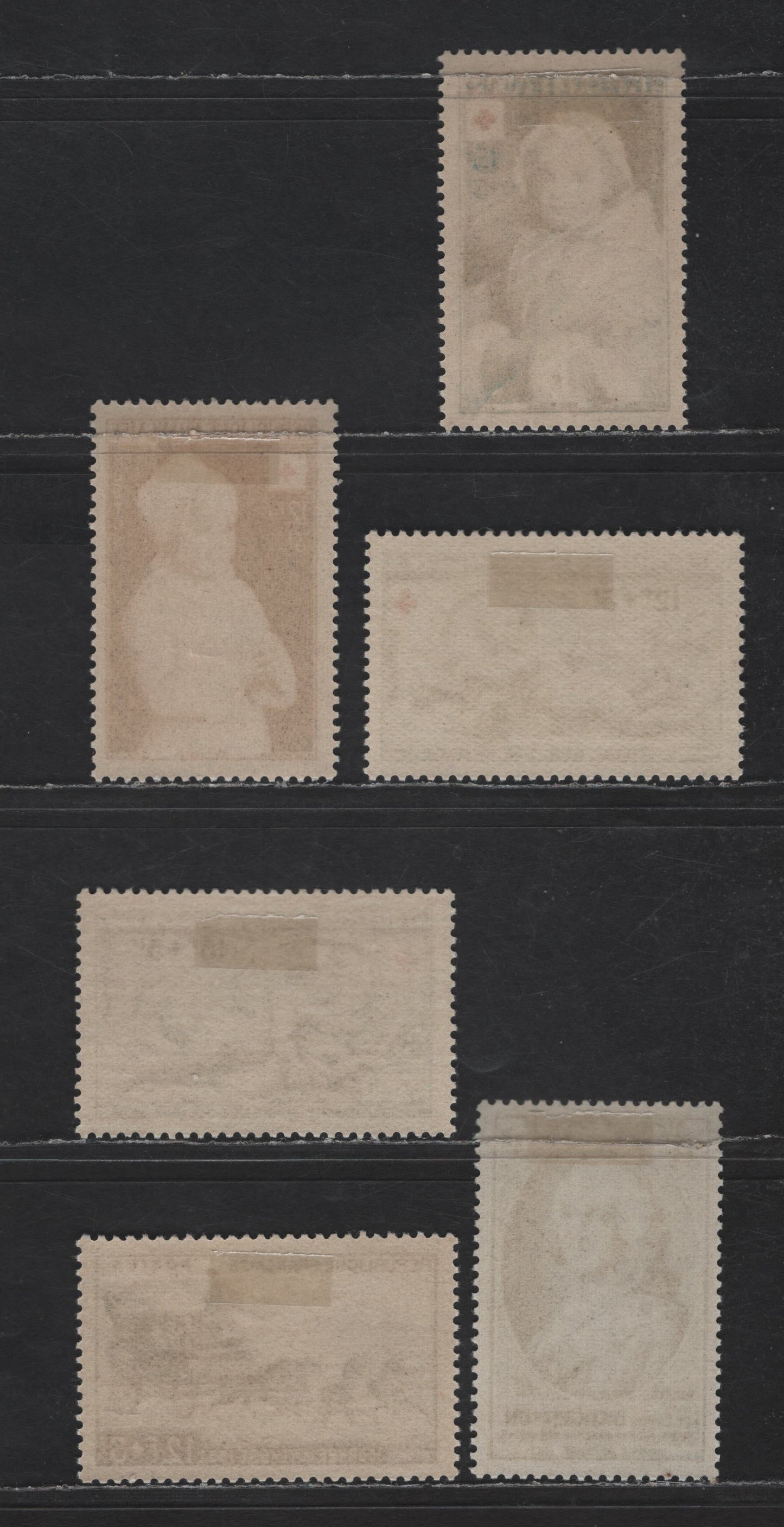 Lot 244 France SC#B255-B256 8fr+2fr - 12fr+3fr Indigo & Carmine - Deep Blue L'Amour - Count d'Argenson, 1951-1952 Red Cross Semi Postals, 6 VFOG Singles, DF & HB Papers