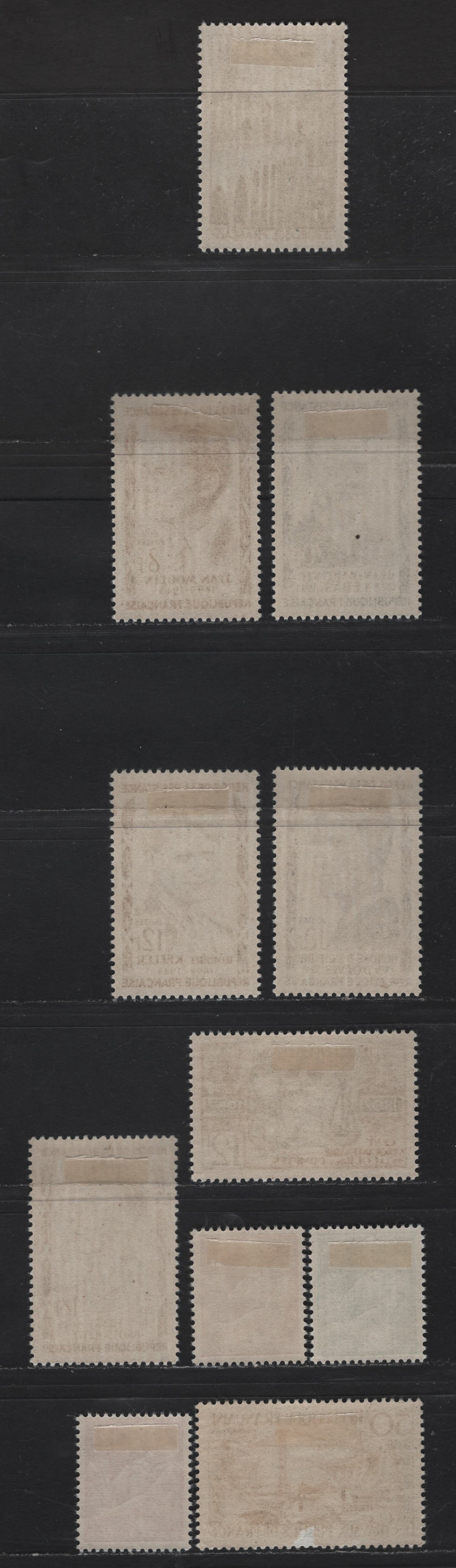 Lot 266 France SC#826-835 8fr - 30fr Violet Brown - Slate Green, Brown & Ocher Jean Moulin - Symbols of Public Works, 1957 Portraits - Public Works Issues, 11 VFOG Singles, LF, DF & HB Papers