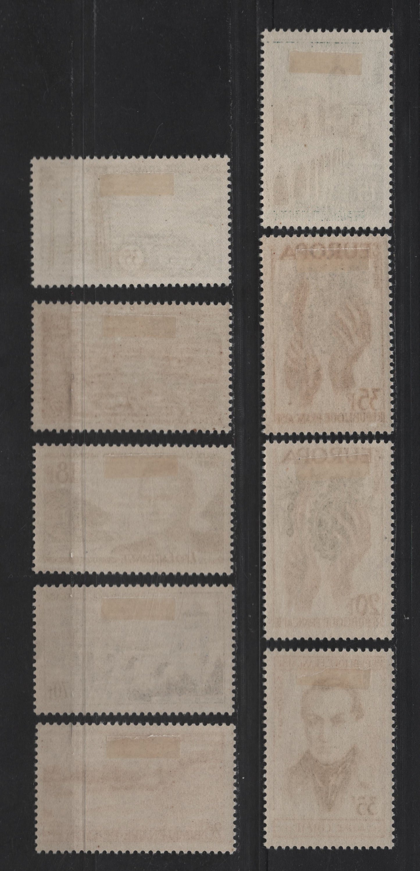 Lot 268 France SC#836-839, 845-849 12fr - 20fr Gray Green & Brown Olive - Brown Orange & Brown Violet Brest - Roman Amphitheater, 1957 Scenes - 200th Anniv of Founding of Lyon Issues, 9 VFOG Singles, DF, LF & Fluorescent Papers