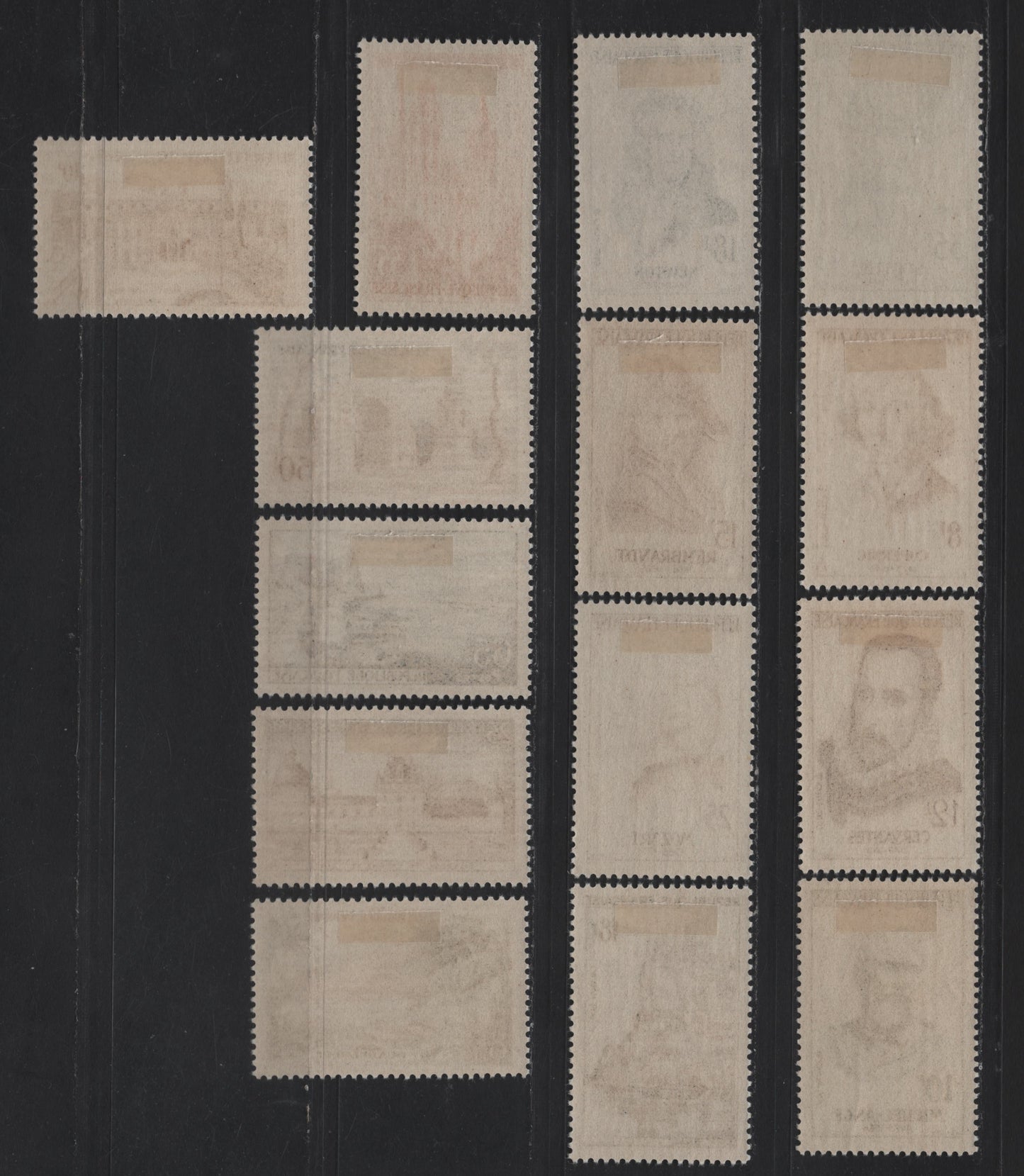 Lot 269 France SC#850-863 8fr - 35fr Green & Light Brown - Blue Sens River, Guadeloupe - Nicolaus Copernicus, 1957 Scenic Views - Portraits Issues, 14 VFOG Singles, DF, LF & Fluorescent Papers