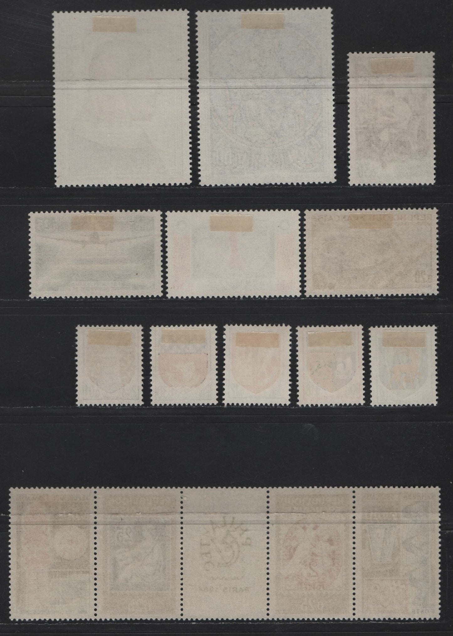 Lot 288 France SC#1079-1095, 1088a 20c - 30c Orange Brown, Slate & Olive - Violet Blue & Red Radio & Television Center - Arms, 1963-1965 Radio & Television - Arms Issues, 12 VFOG Singles & Strip of 5, DF, LF, Fluorescent, MF & HB Papers