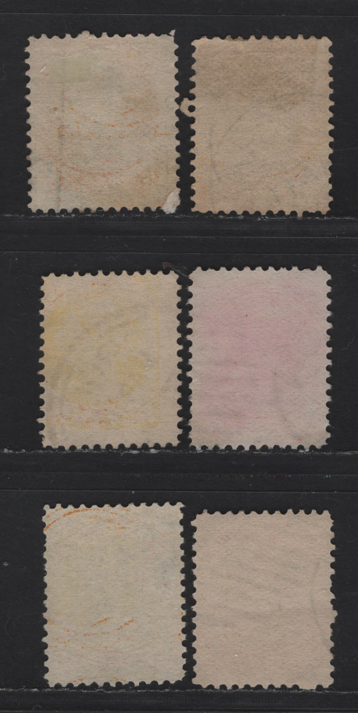 Lot 299 Canada #35 1c Yellow, Bright Yellow, Dull Yellow Queen Victoria, 1870-1893 Small Queen Issue, 6 Fine Used Singles, Mid Second Ottawa Printings, 2O-L Paper, Unchecked as to Perfs, But Not Shades