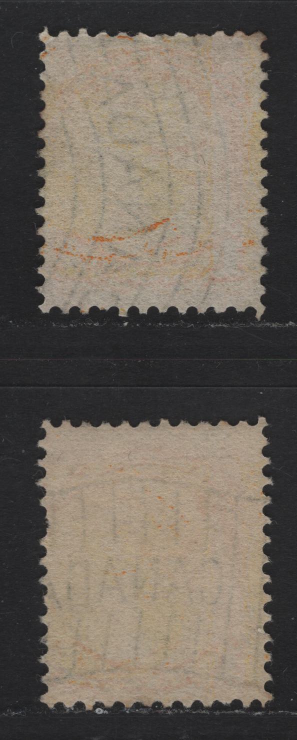 Lot 300 Canada #35 1c Deep Bright Yellow Queen Victoria, 1870-1893 Small Queen Issue, 2 Fine/Very Fine Used Singles, Mid Second Ottawa Printings, Different Bickerdike Flag Cancels, Perf 12x12.5