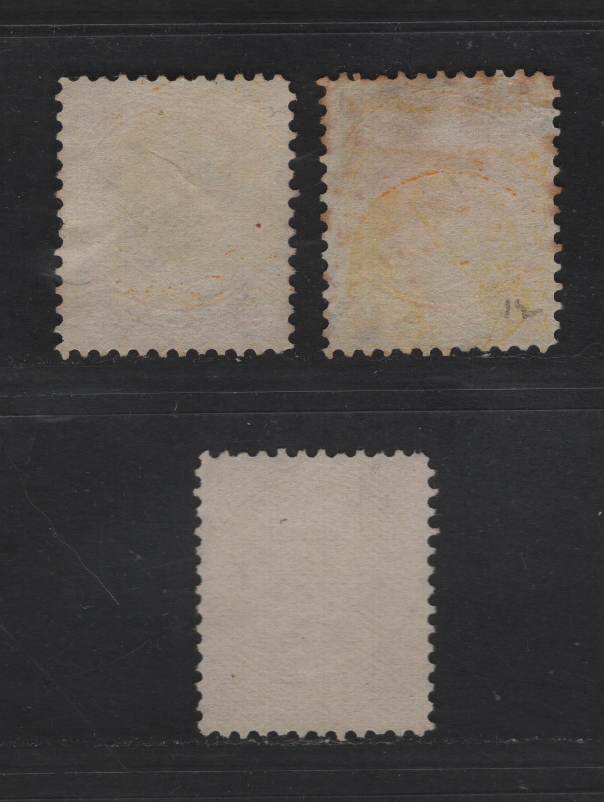 Lot 318 Canada #35 1c Deep Yellow, Orange Yellow & Pale Yellow Queen Victoria, 1870-1897 Small Queen Issue, 3 Fine Used Singles Late Second Ottawa Printings On Paper Type 2O-M, See Page On Small Queen Papers For Details