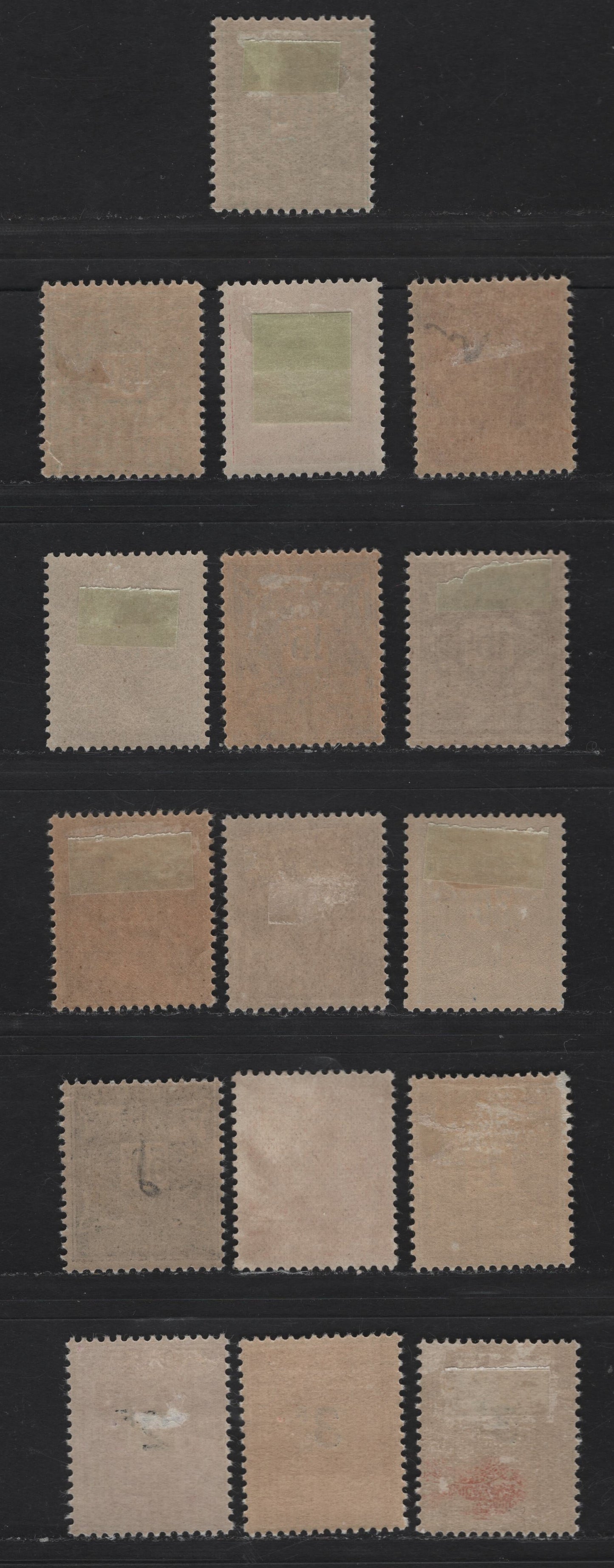 Lot 35 Mauritania SC#J9-J18 5c - 3fr on 1fr Green - Orange & Brown Numeral, 1914-1927 Postage Dues, 16 F/VFOG Singles, Extra Shades