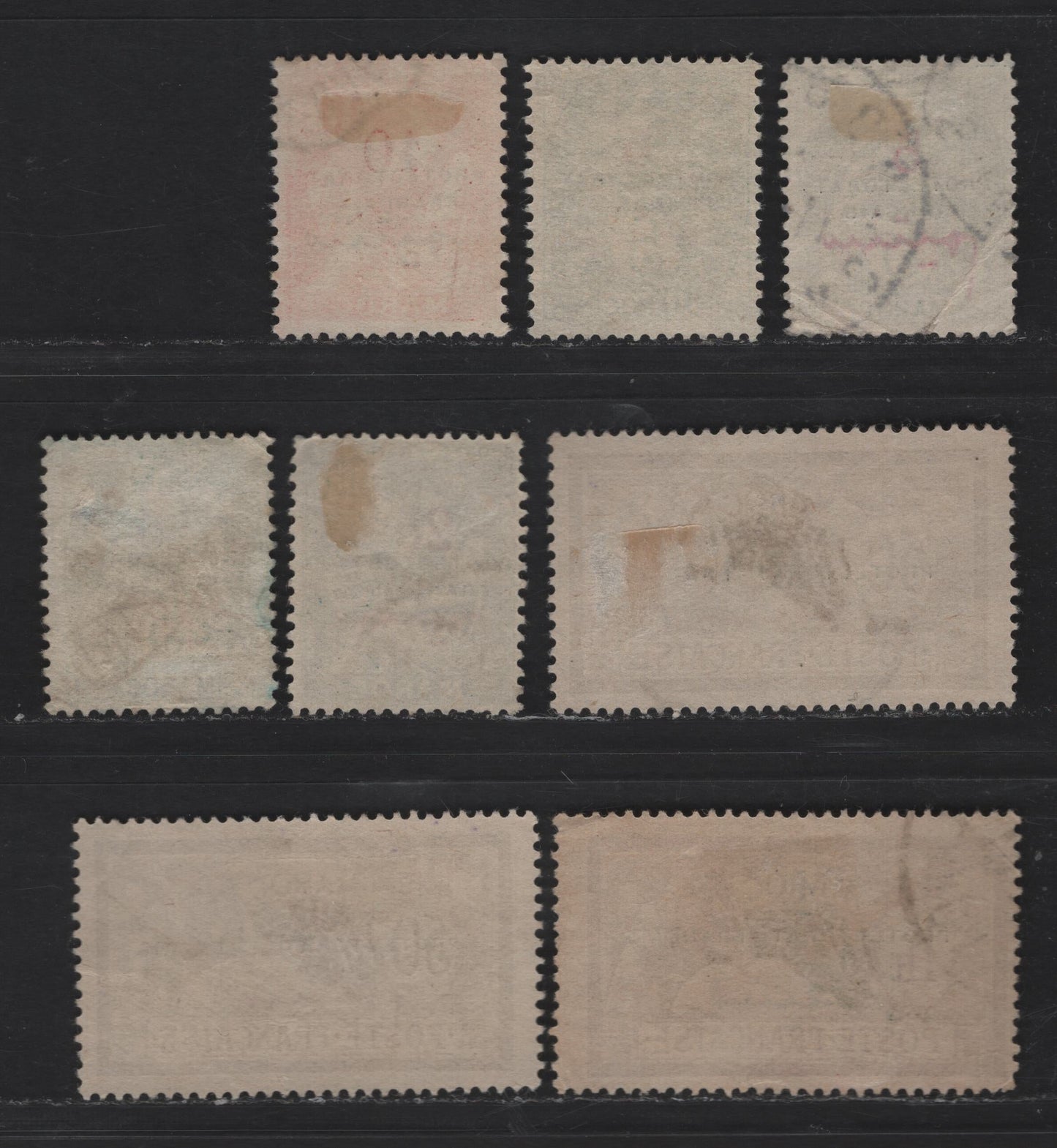 Lot 54 French Morocco SC#41-42, 45, 51-52 5c on 5c - 1p on 1fr Green - Claret & Olive Green Navigation & Commerce, 1914-1921 Overprinted Issue, 8 Fine/Very Fine Used Singles, 'Protectorat Francais' Overprinted, Shade Varieties