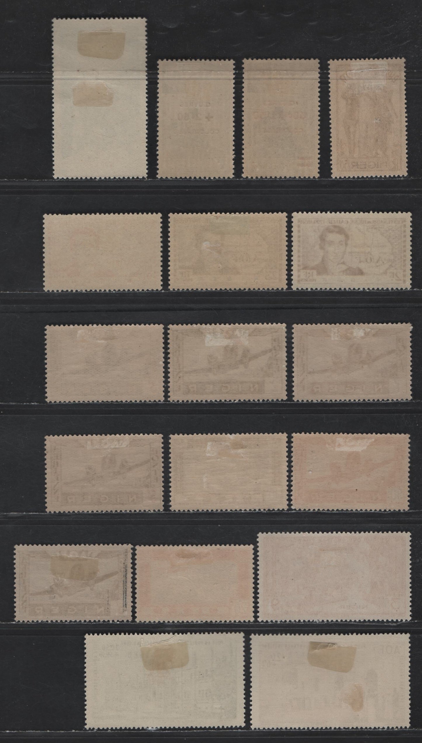 Lot 68 Niger SC#B13A-B, C6-C12, 80, 84-86, CB1-4 50c+1.50fr - 1.20fr+1.80fr Deep Blue - Blue & Red Zinder Fortress - Colonial Education Fund, 1939-1944 Caillie, Semi Postal, Airmail & Airmail Semi Postal Issues, 18 VFOG Singles