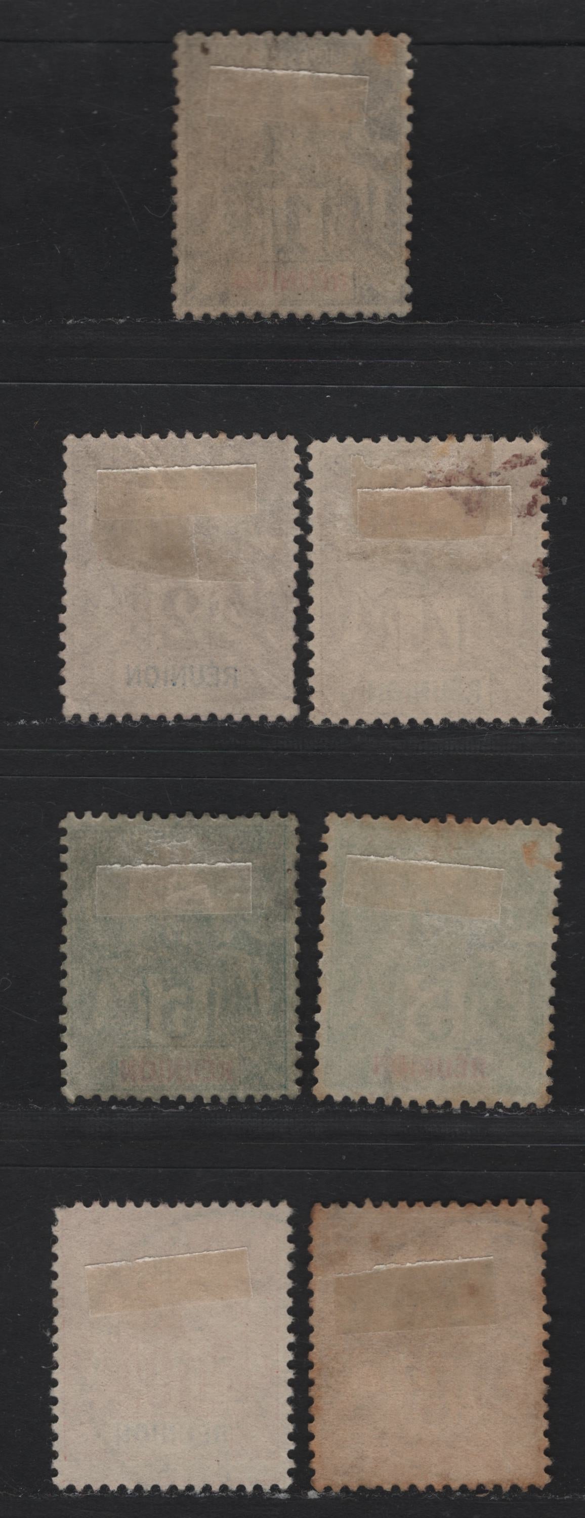 Lot 78 Reunion SC#34-38, 40, 42 1c - 15c Black on Lilac Blue - Gray Navigation & Commerce, 1892-1905 Navigation & Commerce Issue, 7 Very Good/Fine/Very Fine Used Singles