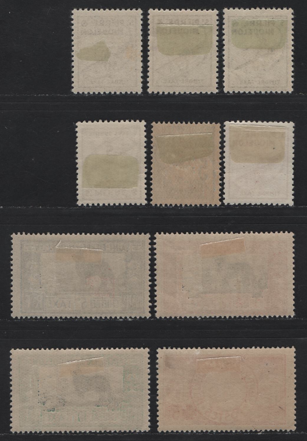 Lot 96 St Pierre & Miquelon SC#B1, J10, J21-J23, J32-J36 10c+5c - 30c Carmine Rose & Red - Rose Carmine Fisherman - Codfish, 1925-1938 Semi Postal & Postage Dues, 10 VFOG Singles