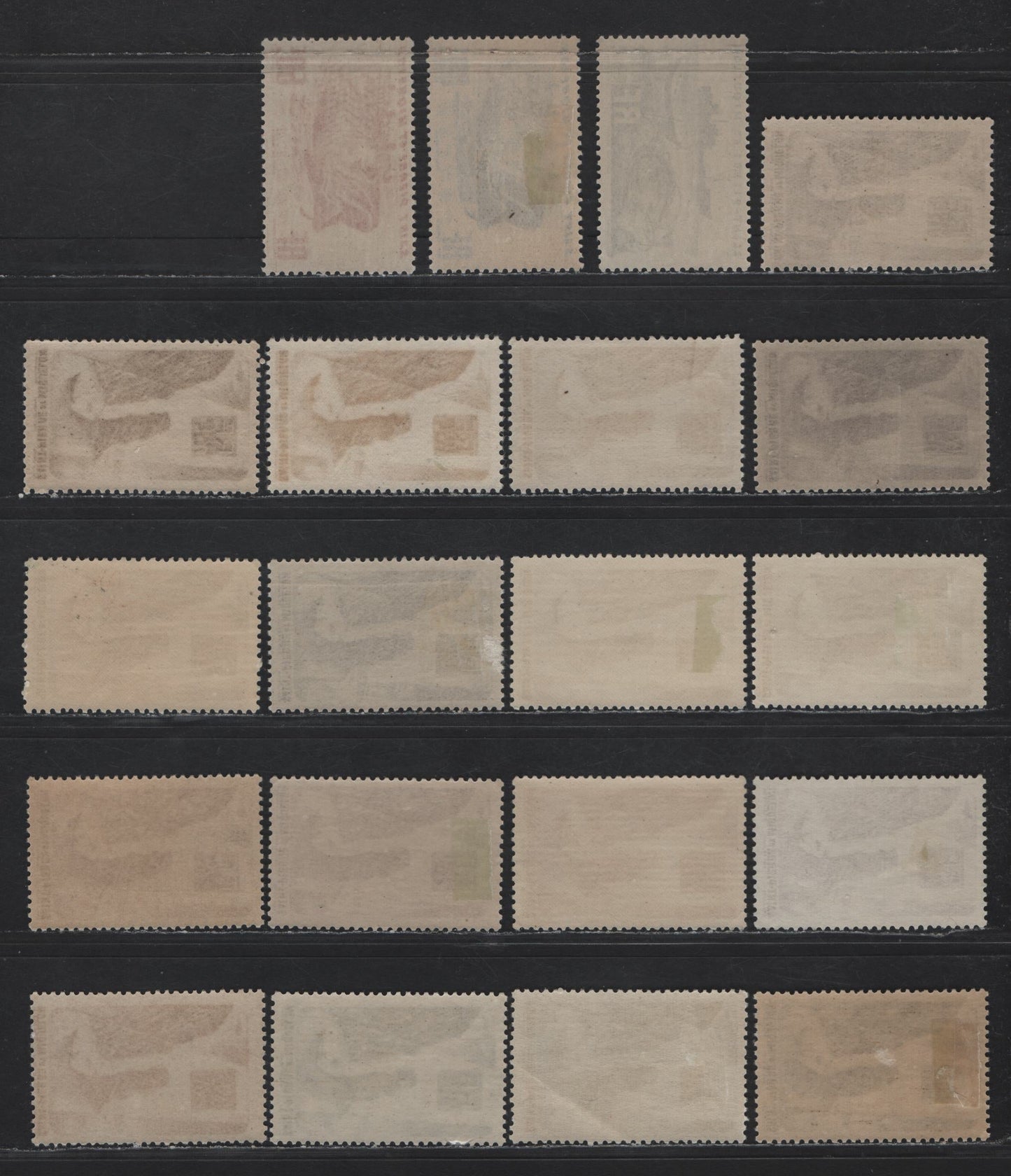 Lot 98 St Pierre & Miquelon SC#324-329, 338 10c - 6f Chocolate - Blue Soldier's Bay - Fishing Boat & Derby, 1947 Pictorial Issue, 20 VFOG/NH Singles, Shade Varieties