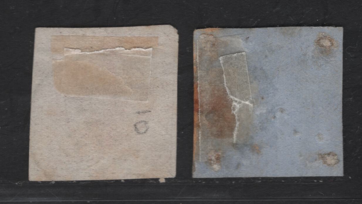 Lot 133 Peru SC#9c, 10 1d - 1p Blue - Rose Arms, 1860-1861 Arms Issue, 2 Ungraded Used Imperf Singles, Zig-Zag lines In Spandrels, Lines Broken At Angles On 1d, Sound, But Toned On 1d & Margins Slightly In