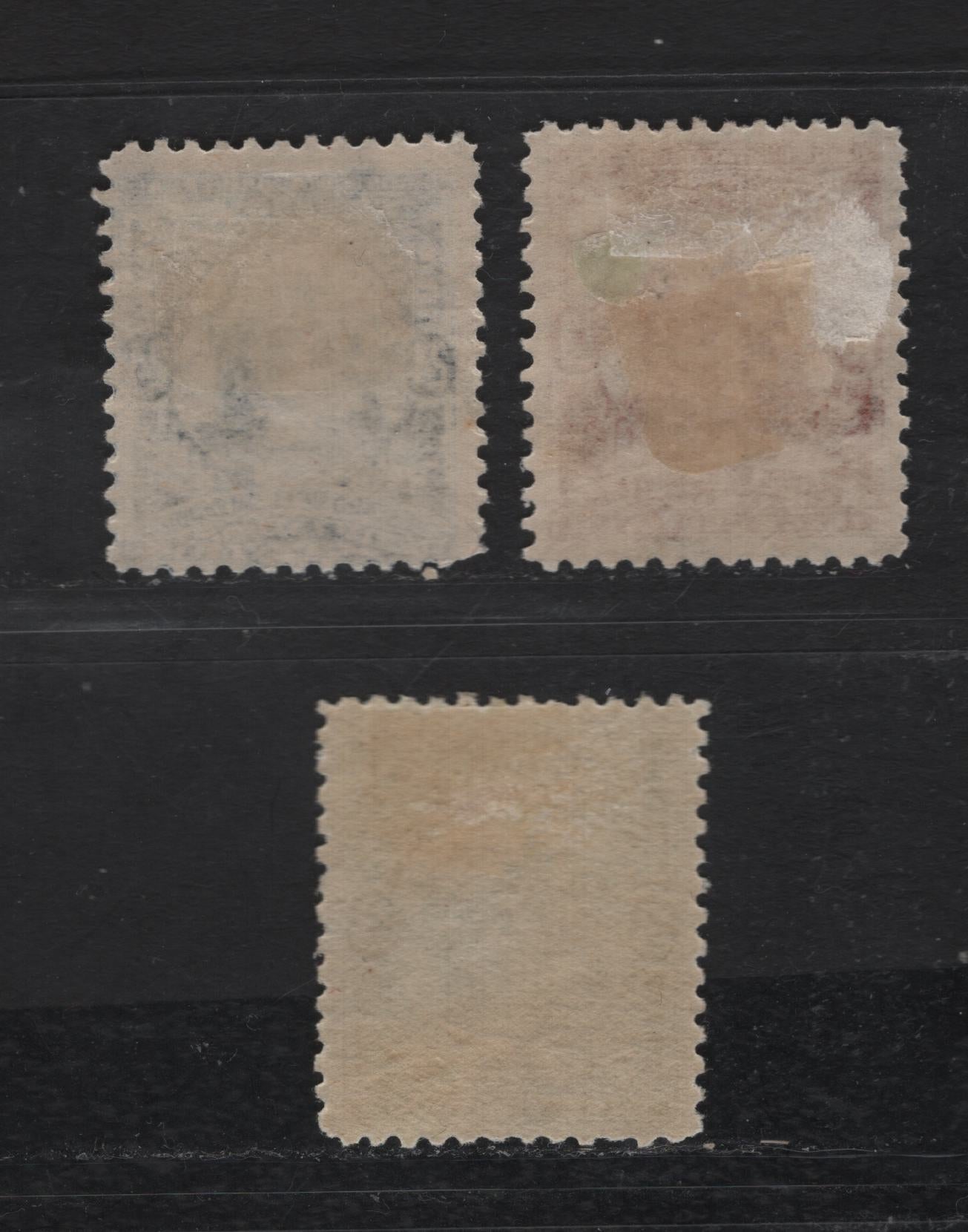 Lot 156 El Salvador SC#179, 183, 185 3c - 13c Yellow Green - Brown Lake Allegory Of Central American Union, 1898 Allegory Of Central American Union Issue, 3 F/VFOG Singles, Original Printings, Horizontal Wove Paper With Upright Wmks