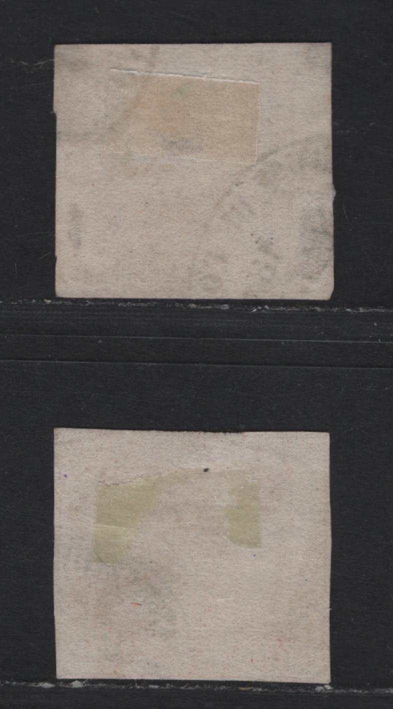 Lot 165 Uruguay SC#15a 100c Carmine & Deep Carmine Sun Emblem, 1859 Sun Emblem Issue, 2 Good Used Imperf Singles, Thick Numerals