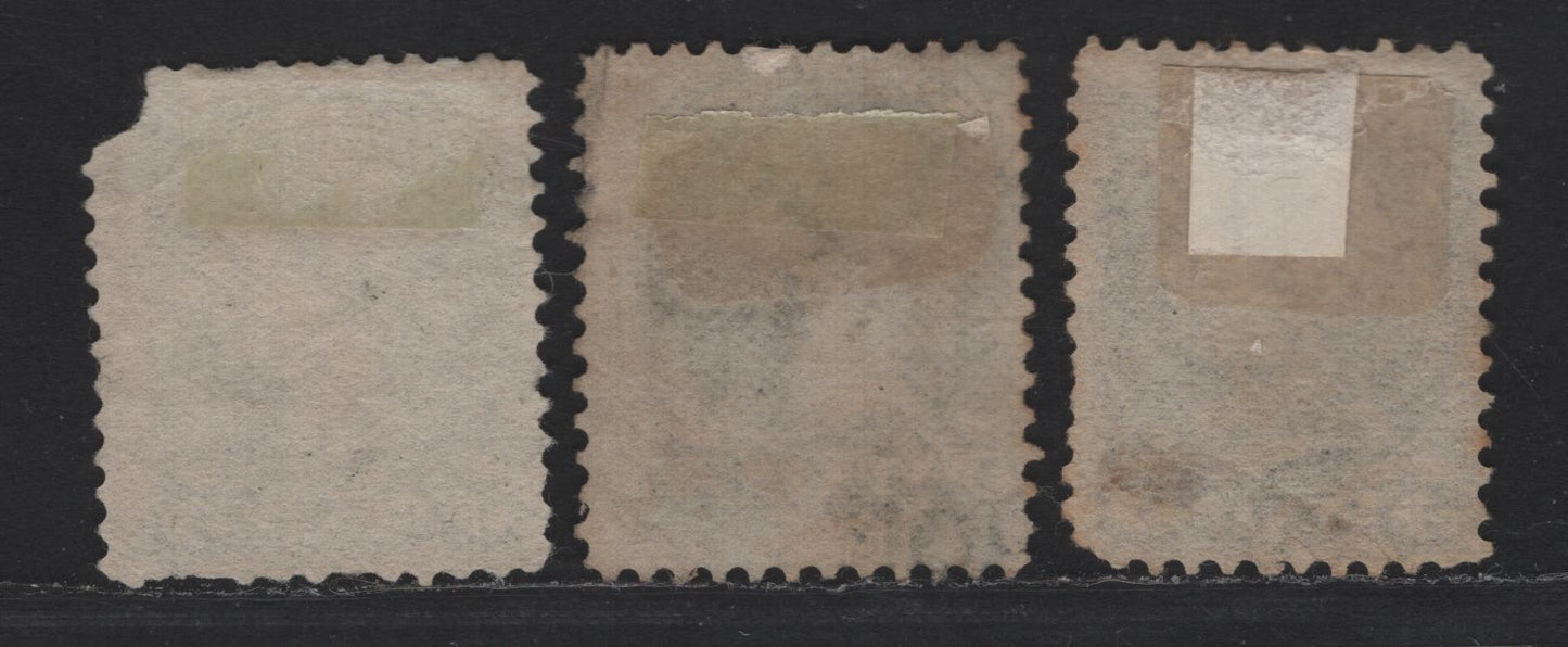 Lot 308 Canada SC#42 5c Gray Queen Victoria, 1870-1893 Small Queen Issue, 3 Ungraded Used Singles, Mid Second Ottawa Printing Paper 2O-M, Late Second Ottawa Printings 2O-N & 2O-S, Reference Lot