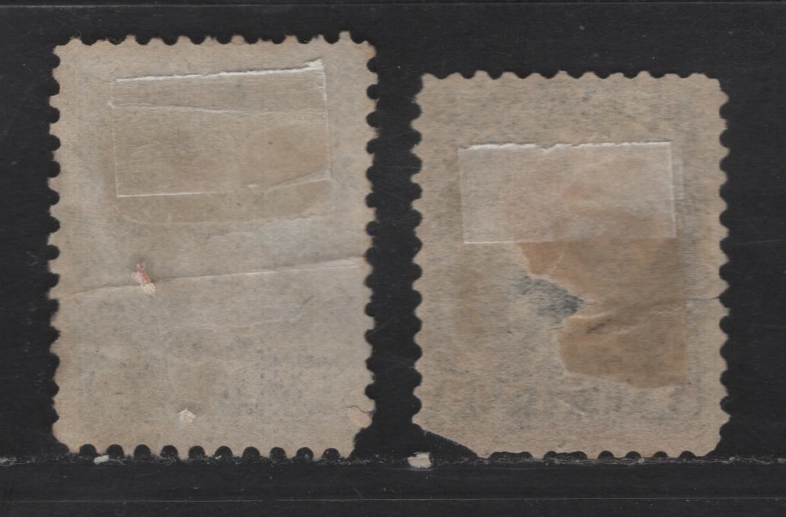 Canada SC#42 5c Gray Queen Victoria, 1870-1893 Small Queen Issue, 2 Ungraded Used Singles, Reference Lot Of Late Second Ottawa Printings, Paper 2O-U & Mid Second Ottawa Printings On 2O-P, Both Faulty