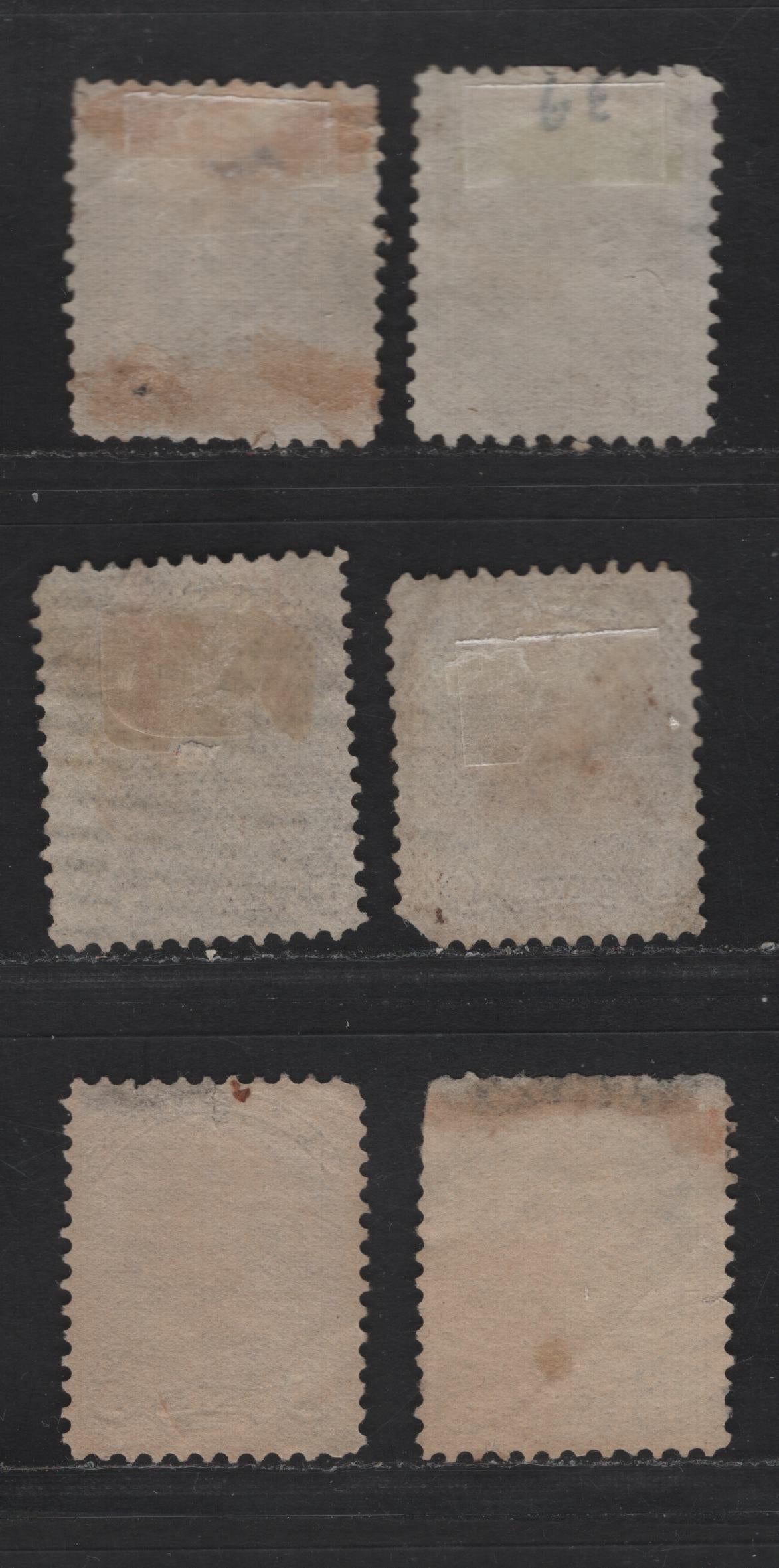 Lot 333 Canada #39, 39d 6c Yellow Brown & Brown Queen Victoria, 1870-1897 Small Queen Issue, 6 Ungraded Used Singles Shade & Paper Reference Lot Of Early, Mid & Late Montreal Printings, All Perf. 12, Papers EM-A, MM-B, MM-D, LM-D & LM-G, All Faulty