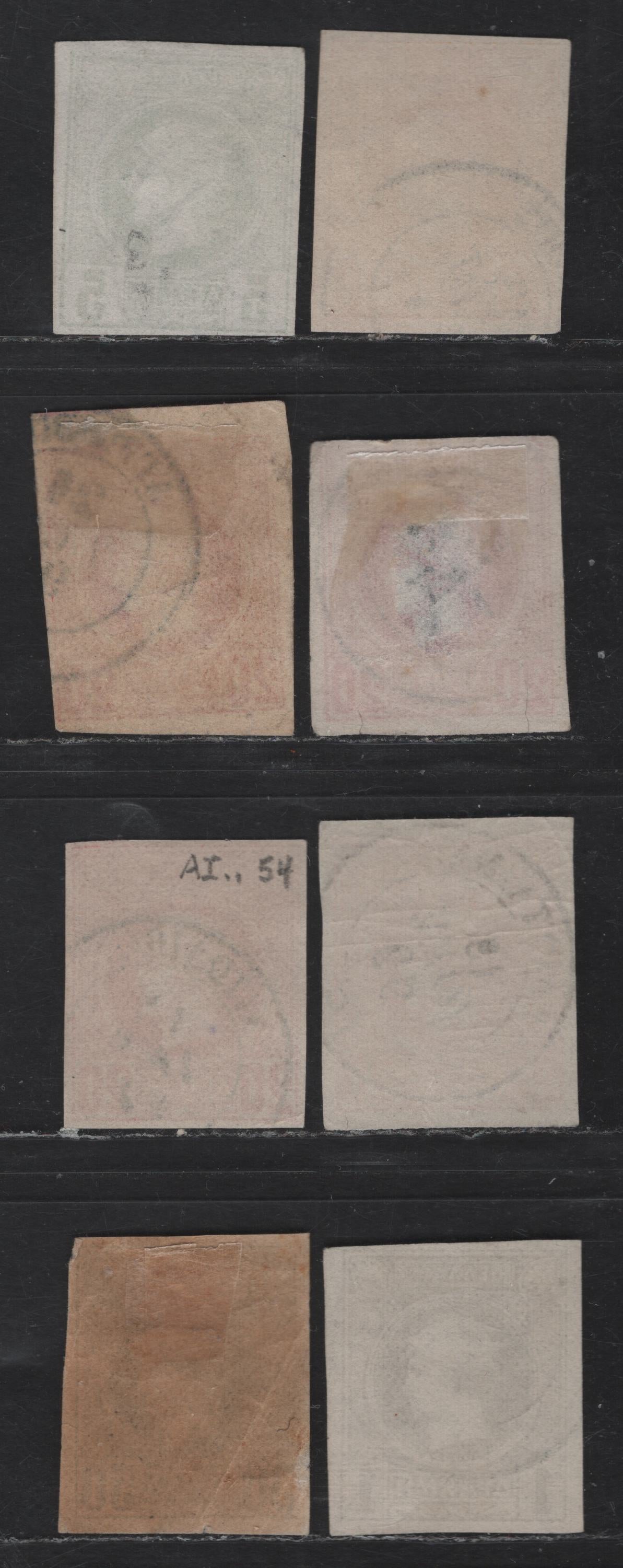 Lot 121 Greece SC#66-68, 71-72 5l - 1d Green - Gray Hermes Head, 1886-1888 Small Hermes Head Issue, 8 Fine Used Imperf Singles, Belgian Printing, Shades Of 20l