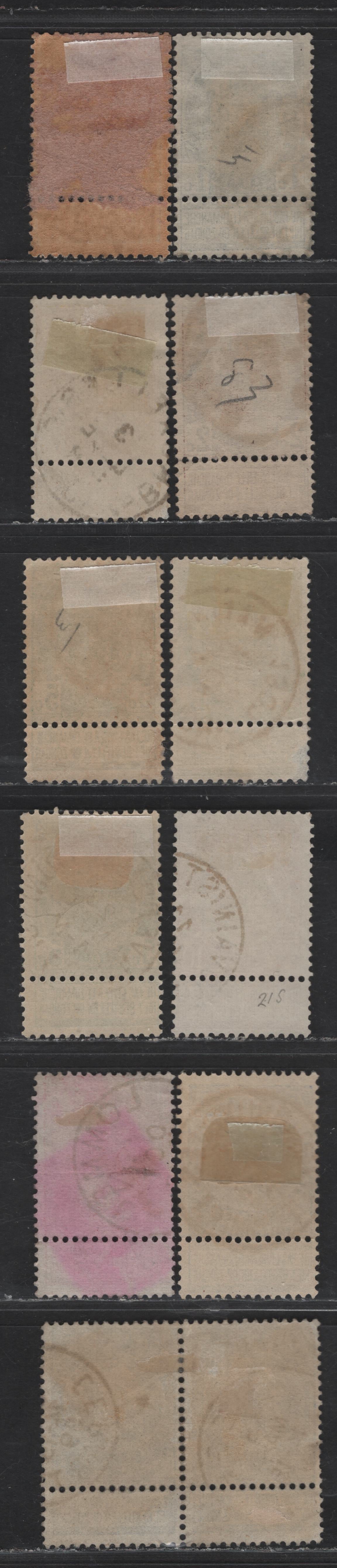 Lot 30 Belgium SC#60-62, 64-66, 68 1c - 25c Gray -Ultramarine Leopold II, 1893-1900 Leopold II Sunday Labels Issue, 11 Fine Used Singles & Pair, Fine Centered Examples With Lavels Attached, Includes A Pair Of The 25c, Shade Varieties