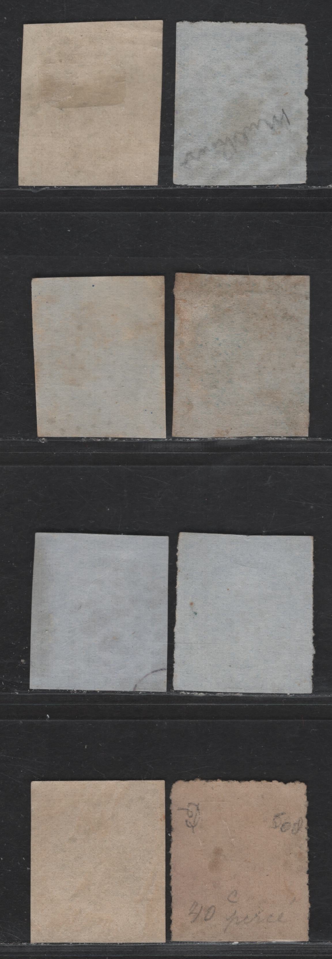 Lot 49 France SC#14c, 15-a, 15d, 18, 18d 1c - 40c Bistre - Yellow Orange Napoleon, 1853-1860 Imperf Napoleon Issue, 8 Fine Used Singles, All 3 Margins & 4th Close, Types I & II