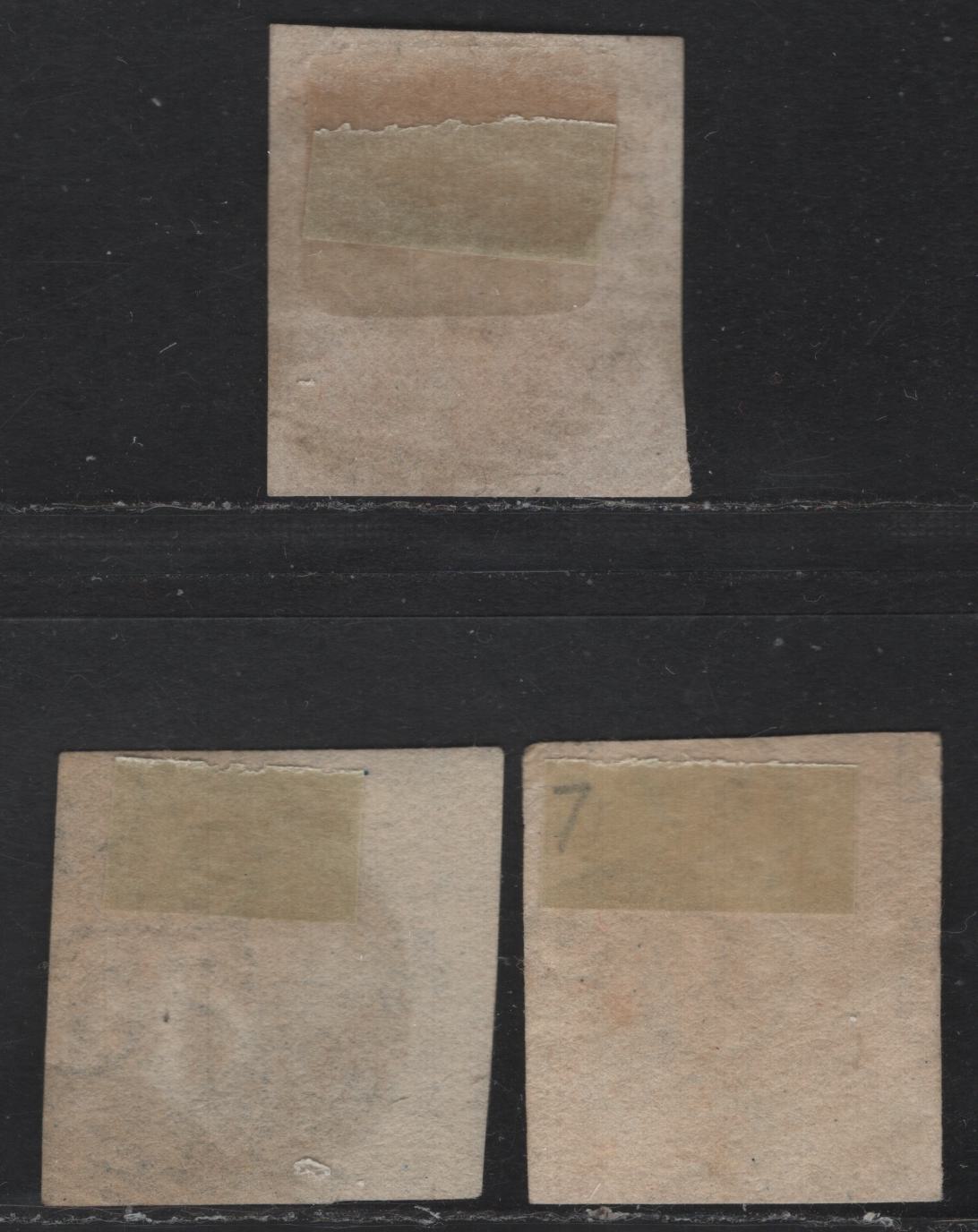 Lot 6 Belgium SC#7, 7b, 8b 20c & 40c Blue - Carmine Rose Leopold I, 1851-1854 Leopold I Issue, 3 Very Good/Fine Used Imperf Singles, Thick & Medium Wove Papers, Sound Examples