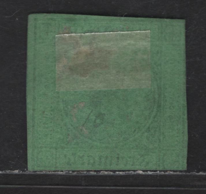 Lot 75 German States - Baden SC#7 3kr Black on Green Numerals, 1851-1852 Numeral Issue, A Very Good Used Single, #111 Phillipsburg Cancel
