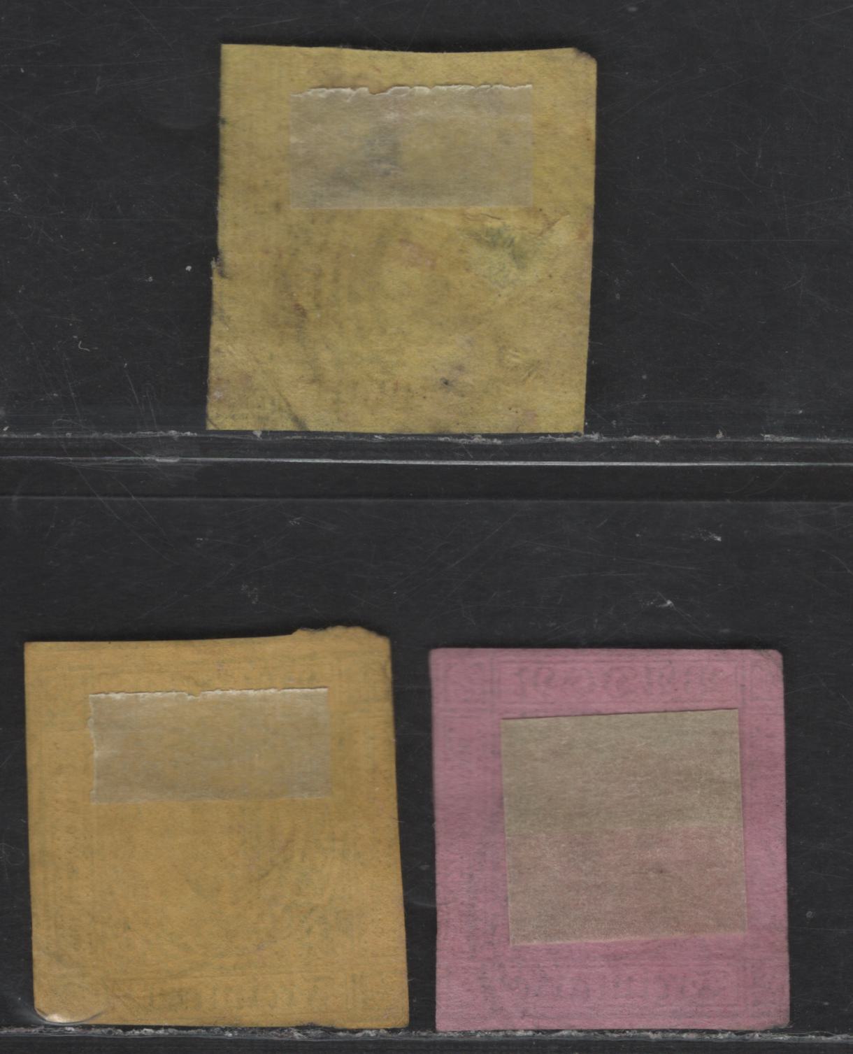 Lot 76 German States - Baden SC#2, 8, 4 3kr Black & Yellow - Black on Lilac Rose Numerals, 1851-1852 Numeral Issue, 3 Ungraded Singles