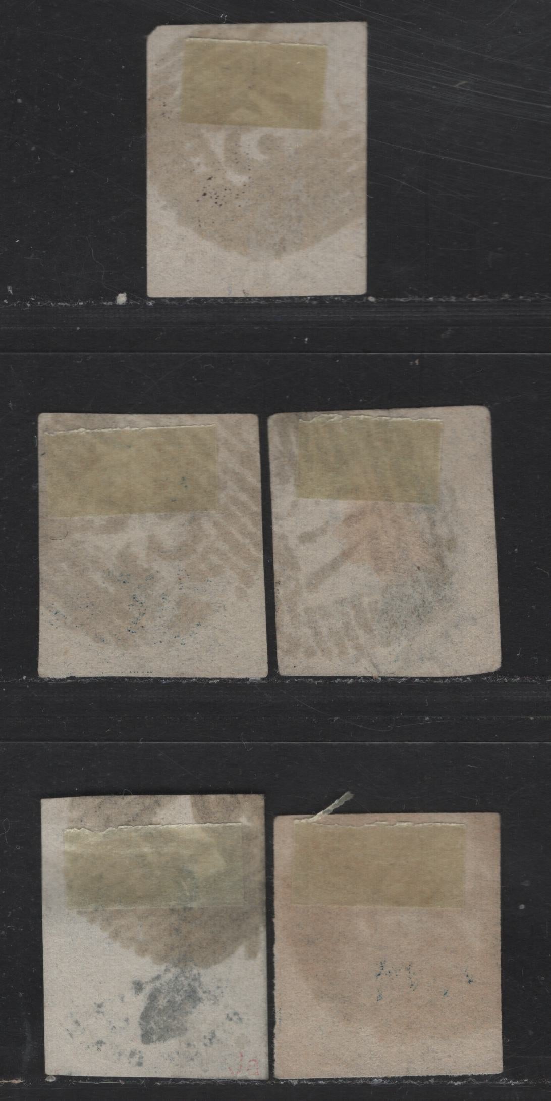 Lot 9 Belgium SC#10a, 11-a 10c-20c Dark Brown - Dark Blue Leopold I, 1861 Leopold I Issue, 5 Fine Used Imperf Singles, Unwatermarked, 3 Margin Examples, All With Legible Numeral Cancels, 4th Margins Just Touching Design, But Do Not Cut Significantly