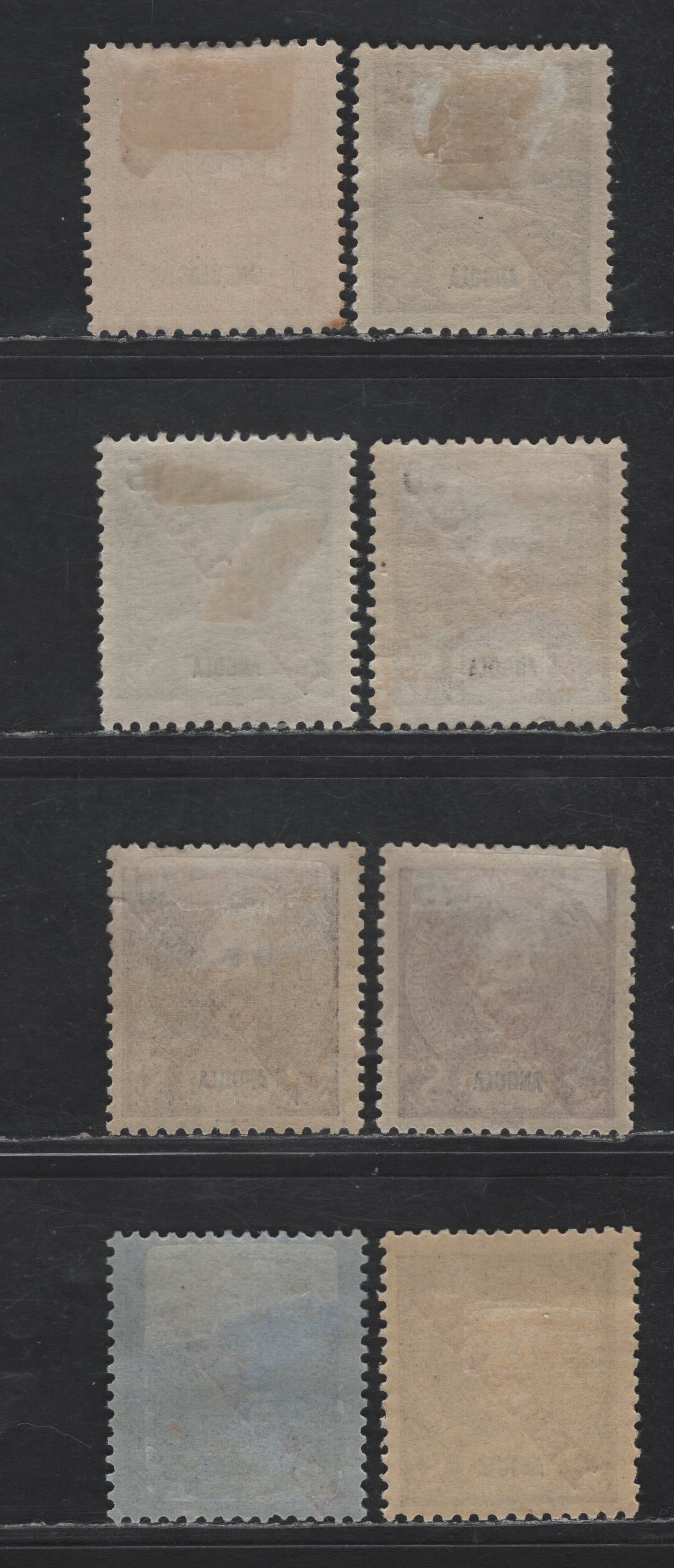 Lot 209 Angola SC#39, 88, 91-92, 94-96, 98 5r - 130r Orange & Black - Brown on Straw King Carlos - Republica, 1898-1903 King Carlos & Republica Overprinted Issues, 8 F/VFOG Singles