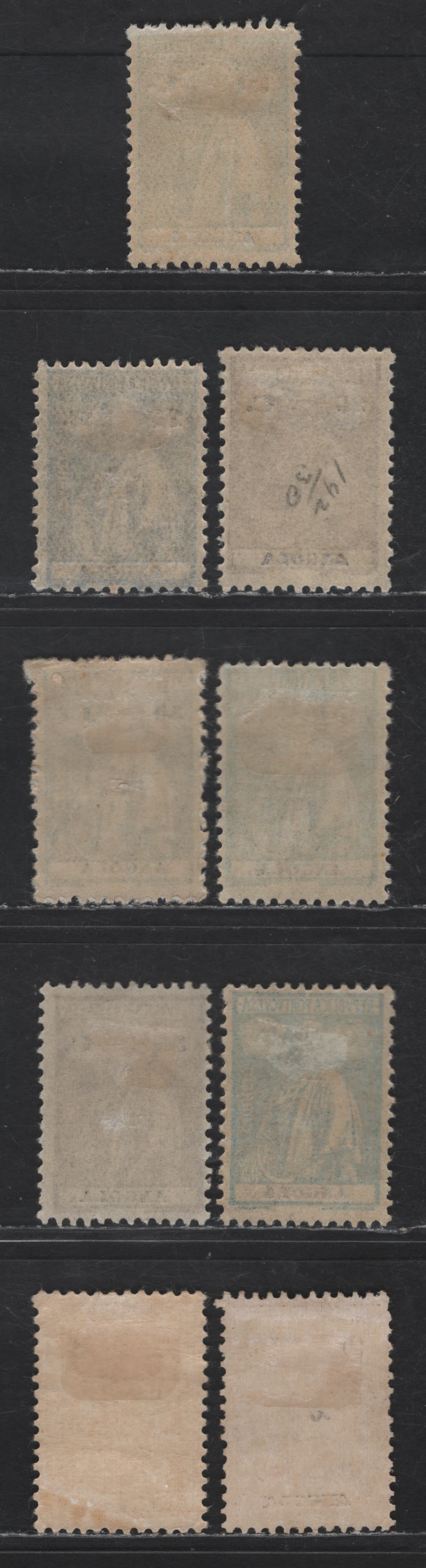 Lot 215 Angola SC#158S-158Y, 159C, 159E 20c - 2e Yellow Green - Dark Violet Ceres, 1921-1926 Ceres Issue, 9 F/VFOG Singles, Ordinary & Glazed Paper, Perf 12x11.5