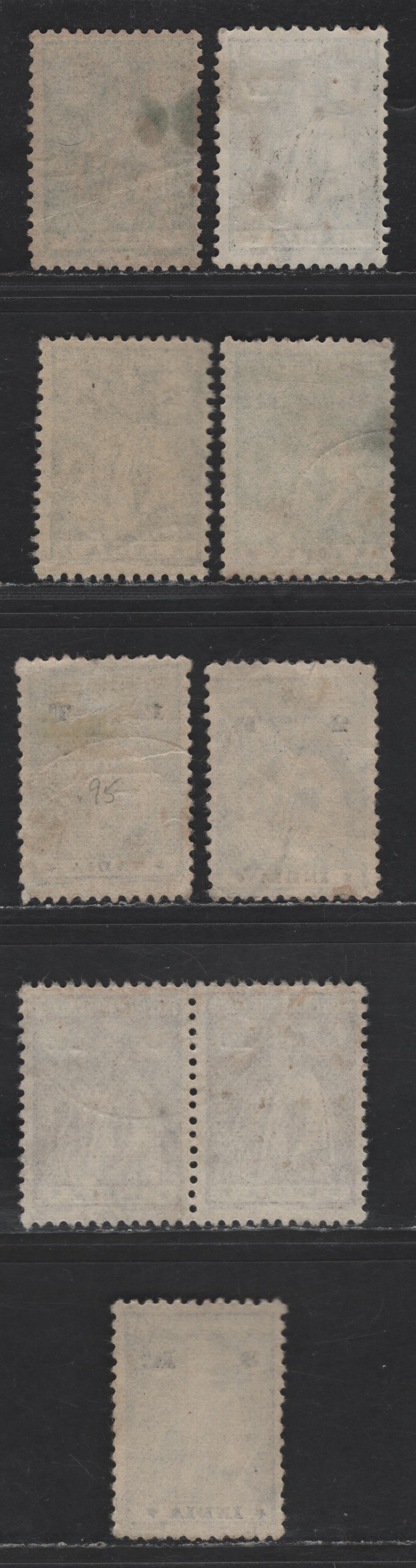 Lot 285 Portuguese India SC#375j,k,l,m,u,v 1r - 2t Olive Brown - Deep Blue Sowers, 1921-1923 Sowers Issue, 8 Fine/Very Fine Used Singles & Pair, Perf 12x11.5