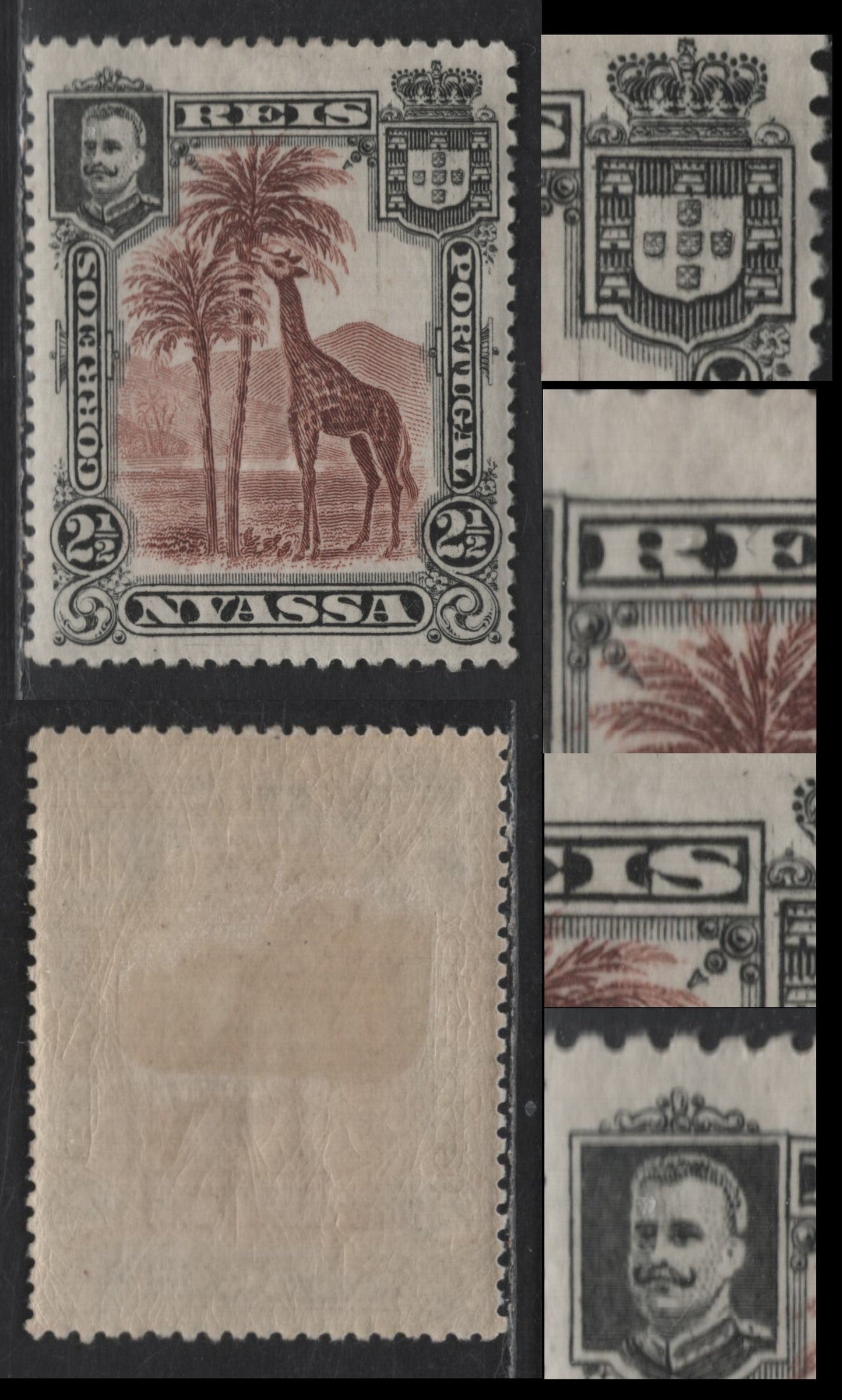 Lot 178 Nyassa SC#26var 2.5r Black & Red Brown Giraffe, 1901 Pictorial Issue, A VFOG Single, Re-Entries