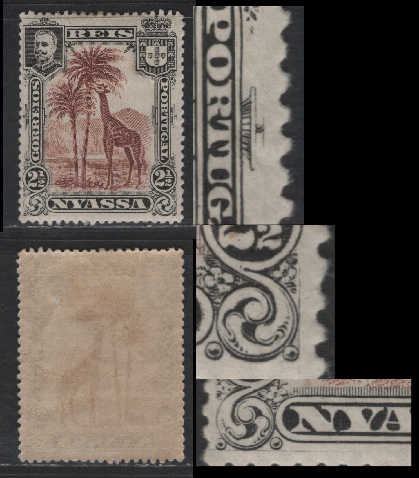 Lot 184 Nyassa SC#26var 2.5r Red Brown & Black Giraffe, 1901 Pictorial Issue, A VFOG Single, Guidelines In Margins At LL, LR & Along Right Frame Ornament