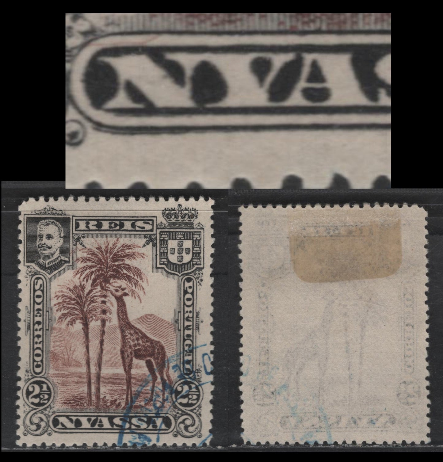 Nyassa SC#26var 2.5r Red Brown & Black Giraffe, 1901 Pictorial Issue, A Very Fine Used Single, Re-Entry Of Frameline Bwlow NY of Nyassa