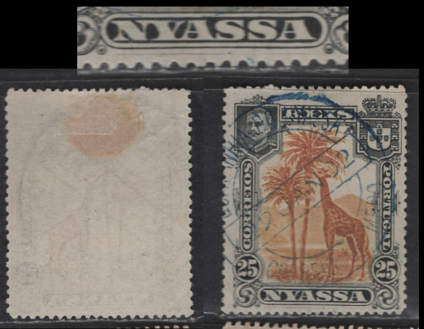 Nyassa SC#31var 25r Black & Orange Giraffe, 1901 Pictorial Issue, A Very Fine Used Single, Perf 14.75, Showing Large Guideline In Lower Margin, Jan 20 1902 SON CDS