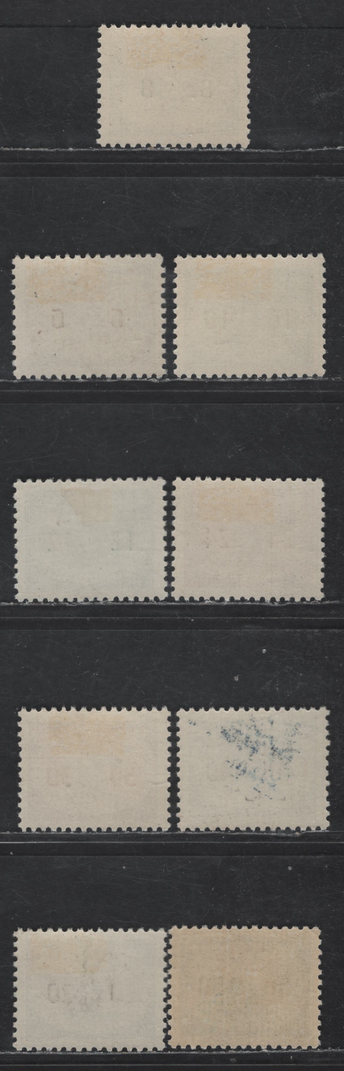 Lot 158 Poland - German Occupation SC#NO17-NO24 6g - 50g Brown - Royal Blue Eagle & Swastika, 1940 Small Sized Eagle & Swastika Official Issue, 9 VFOG Singles