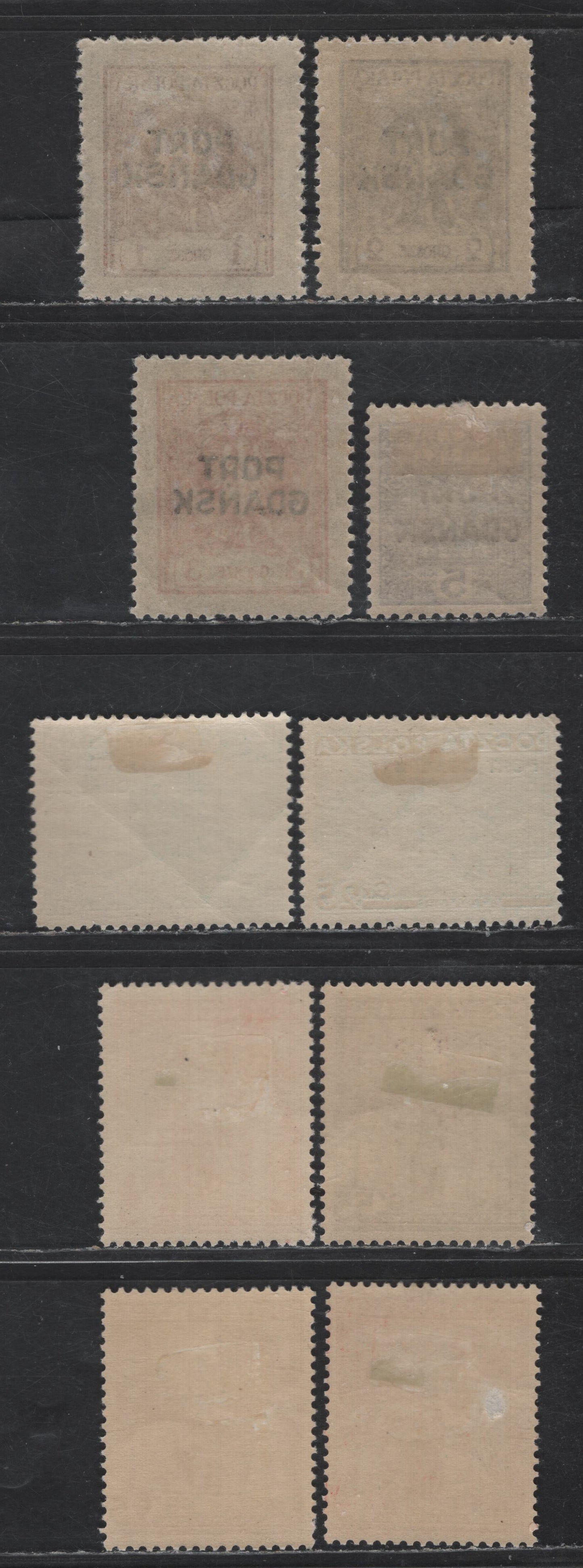 Lot 161 Polish Offices Abroad SC#1K1-1K3, 1K20, 1K29-1K30 - 1K33-1K36 1g - 55g Orange Brown - Ultramarine Polish Offices In Danzig, 1925-1938 Offices In Danzig Issue, 10 F/VFOG Singles, Small Thin On 1K34, So Not Counted