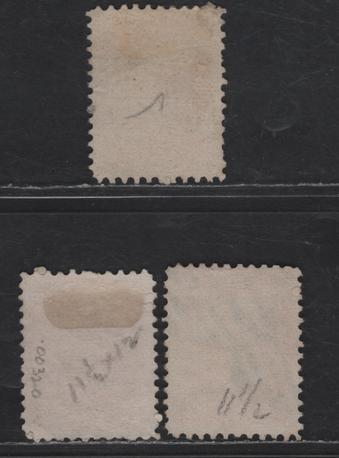 Lot 317 Canada #37e 3c Red Queen Victoria, 1870-1893 Small Queen Issue, 3 Fine Used Singles, Mid Montreal Printing, Papers MM-G, MM-F & MM-D, Perf 11.75x12, Position Dots