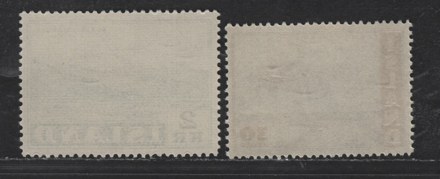 Iceland #302, C22 2k Dark Green - 30a Grey Black, 1957 Glaciers - 1947 Airmail Issues, 2 F & VF NH Singles