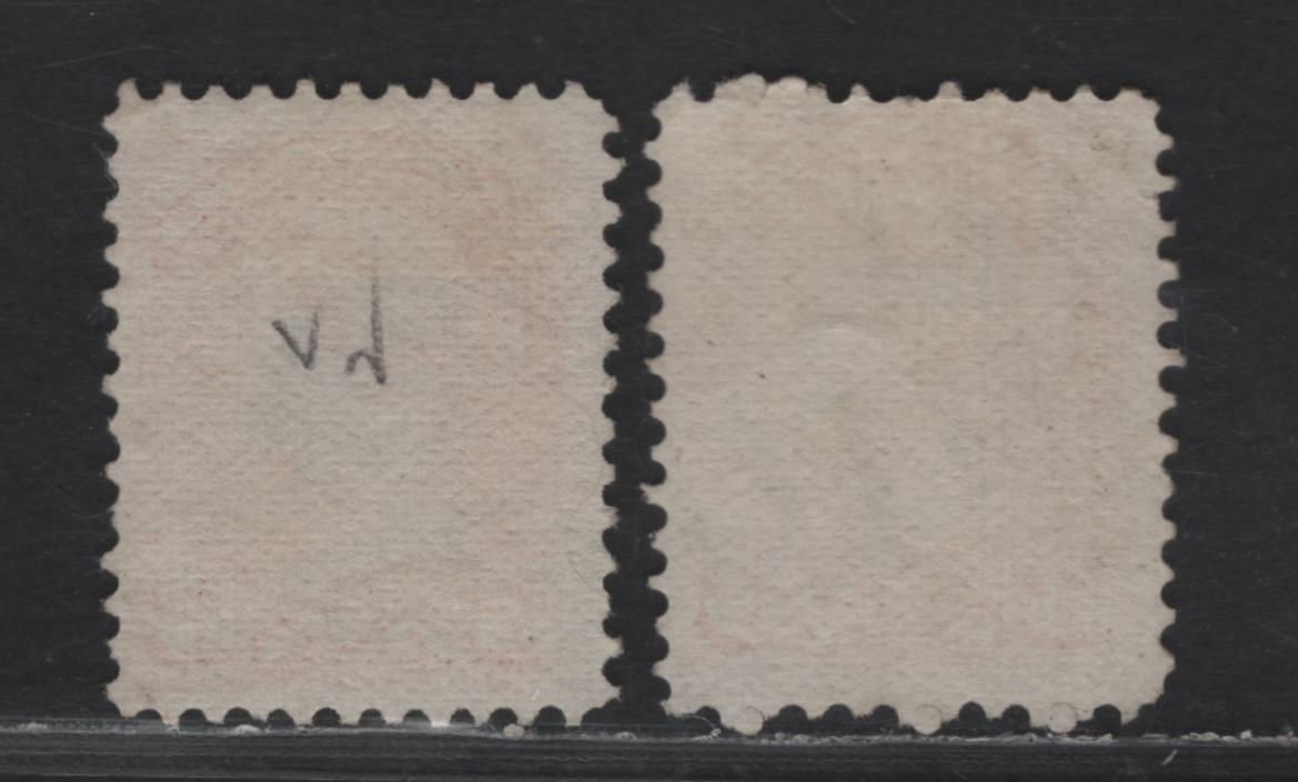Lot 424 Canada SC#37ii 3c Dull Red & Dull Orange Red Queen Victoria, 1870-1893 Small Queen Issue, 2 Fine Used Singles, Mid Montreal Printings, Paper MM-I, No Pos. Dots, Perf 11.75x12