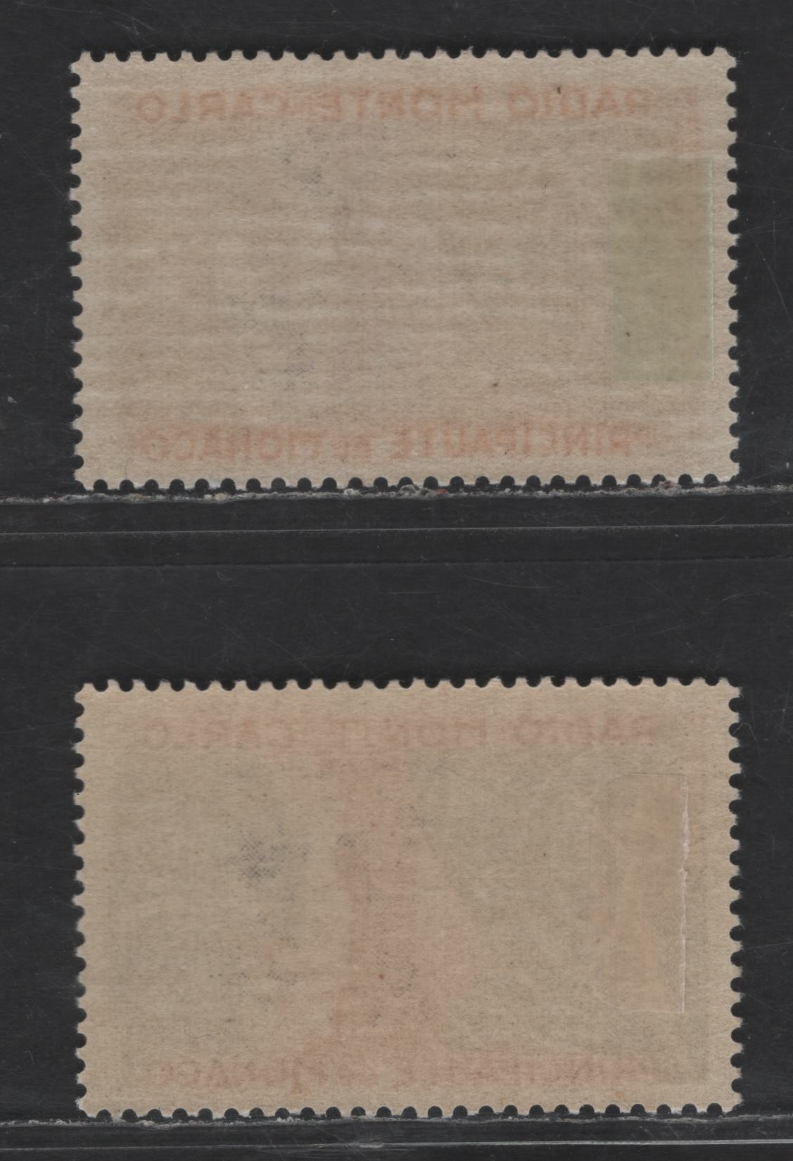 Lot 202 Monaco SC#280-281 1fr - 15fr Blue, Carmine & Orange - Purple, Carmine & Rose Violet Radio Monte Carlo, 1951 Radio Monte Carlo issue, 2 VFOG Singles