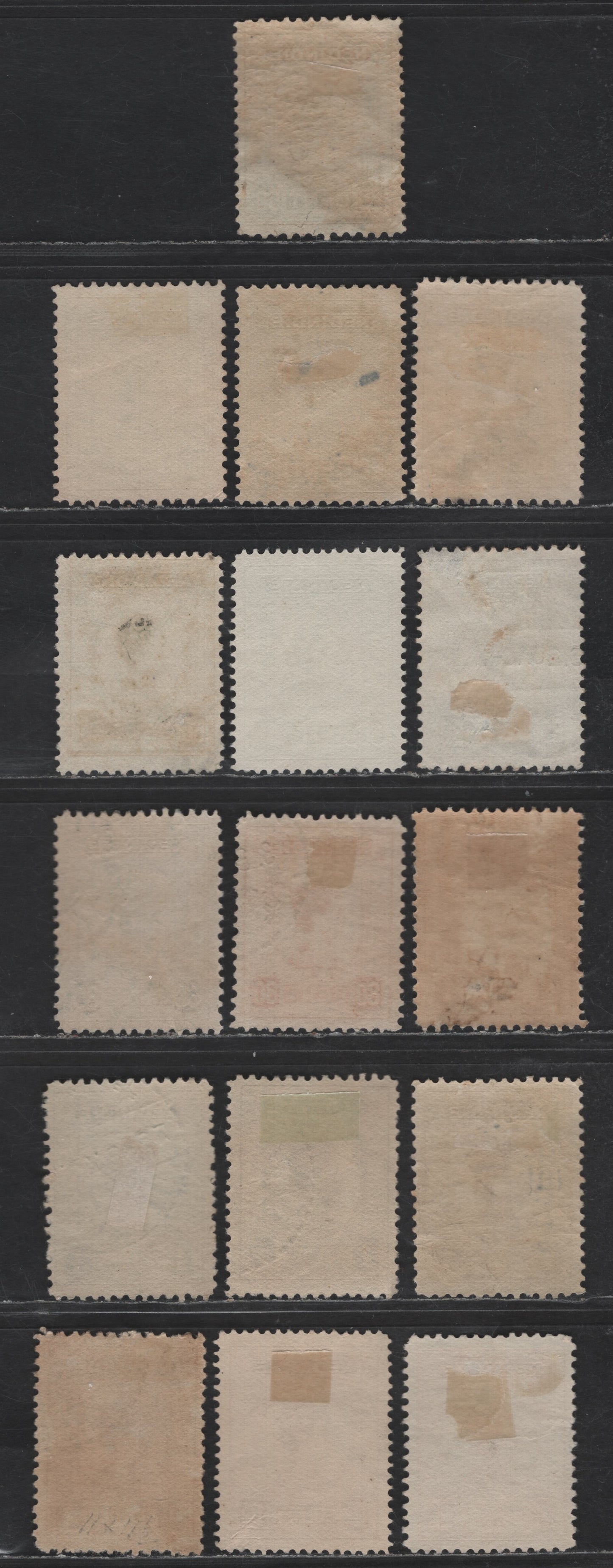 Lot 231 Netherlands Indies SC#131-136, 131a-b, 134a 50c - 2.5g Green - Carmine Queen Wilhelmina, 1912-1940 Queen Wilhelmina Engraved High Value Issue, 16 Fine/Very Fine Used Singles, Perfs 11.5, 11x11.5 & 12.5, Shade Variations