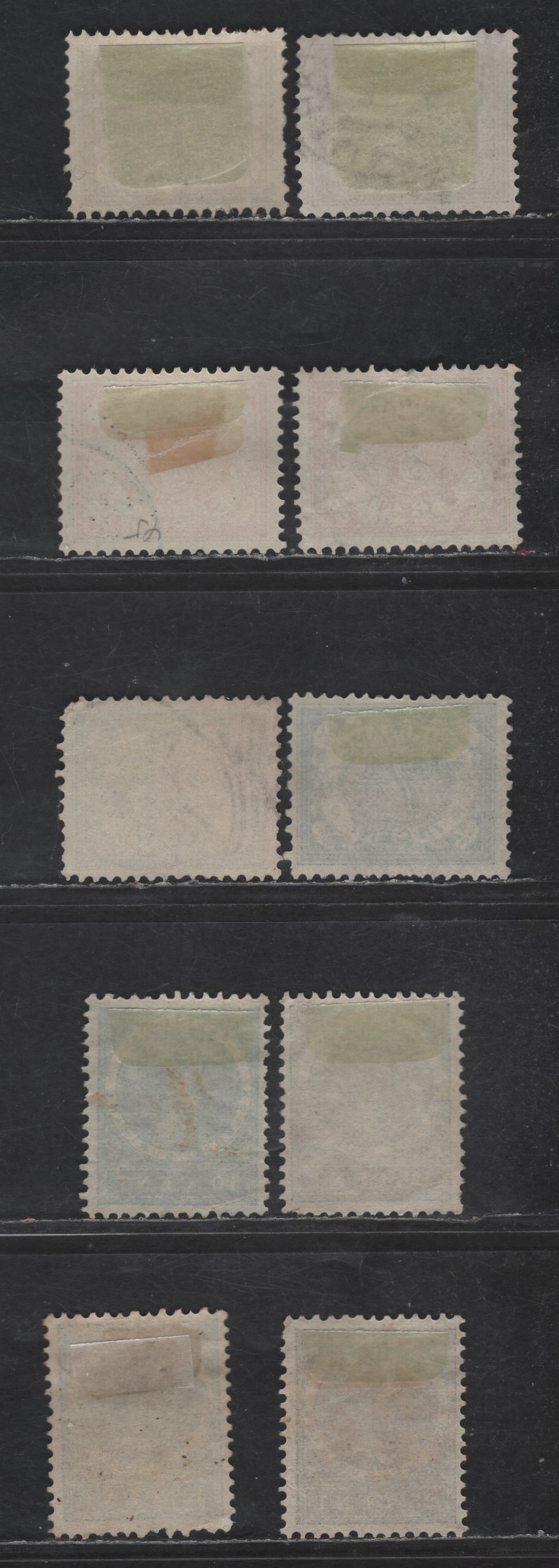 Lot 260 Suriname SC#45-52, 56 1c - 25c Olive Green - Violet Numerals & Queen Wilhelmina, 1902-1908 Numeral Issue, 10 Fine/Very Fine Used Singles, Cross Hatched Background