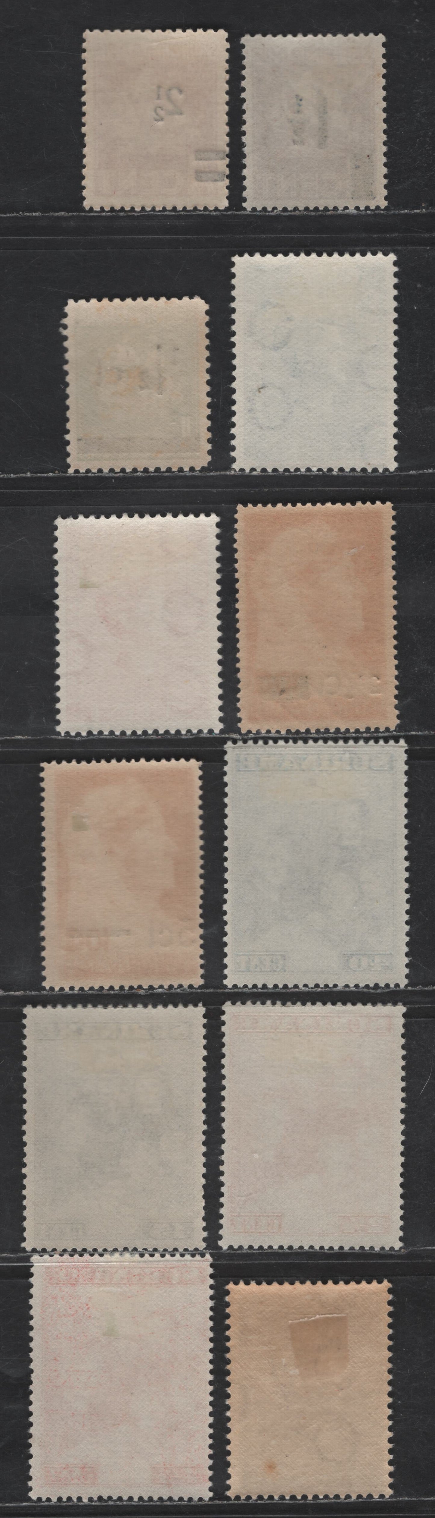 Lot 267 Suriname SC#164-166, 176-179, 182, 210, 181, 209 2c - 2.5c on 10c Purple - Vermillion Queen Wilhelmina, 1938-1947 40th Anniv Of Queen Wilhelmina's Reign - Surcharge Issues, 12 F/VFOG Singles