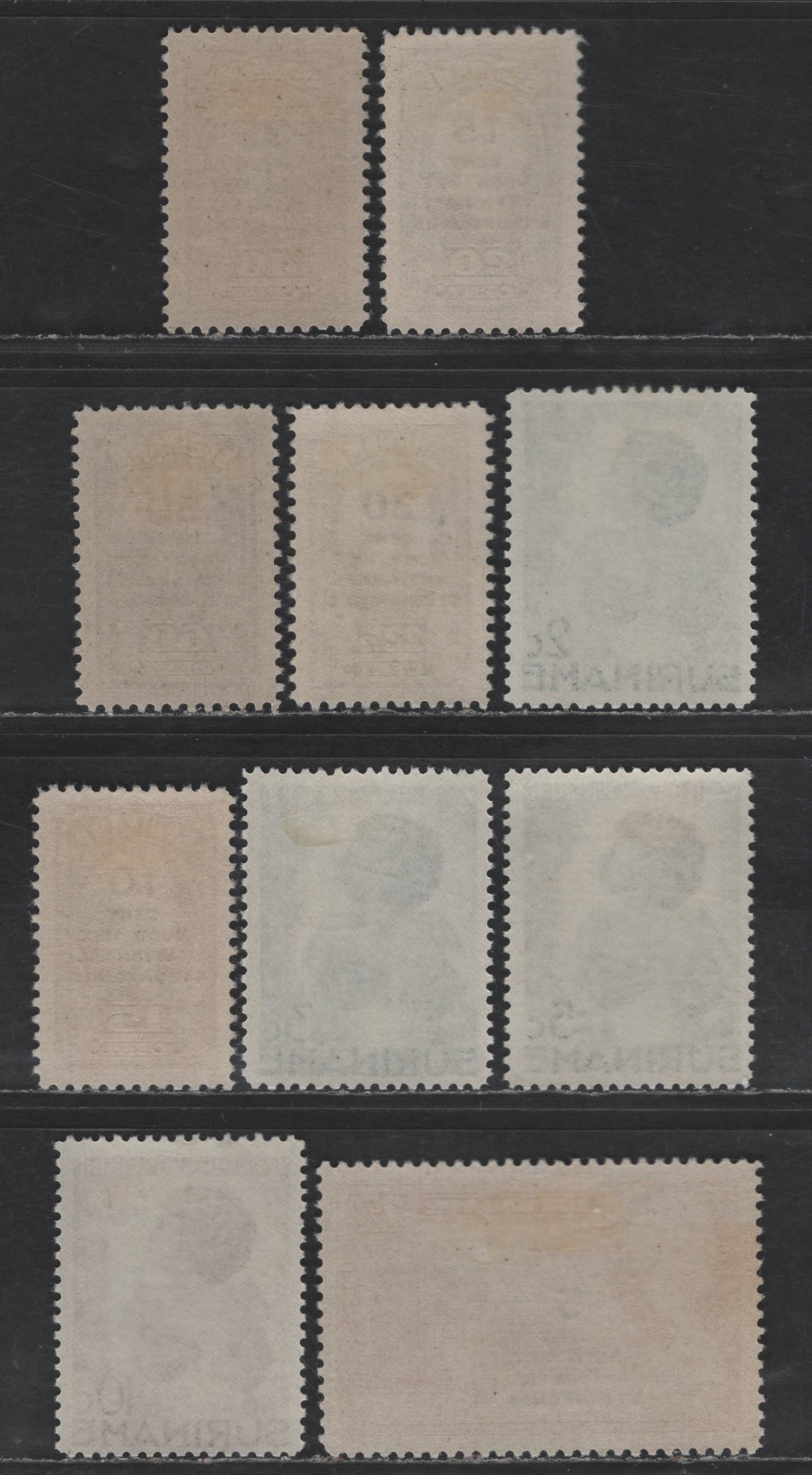 Lot 281 Suriname SC#B22-B25, B41-B46 2c+1c - 60c on 50c Dark Green - Violet Surinam Child - National Welfare, 1936-1945 Green Cross - National Welfare Fund Semi Postals, 10 VFOG Singles
