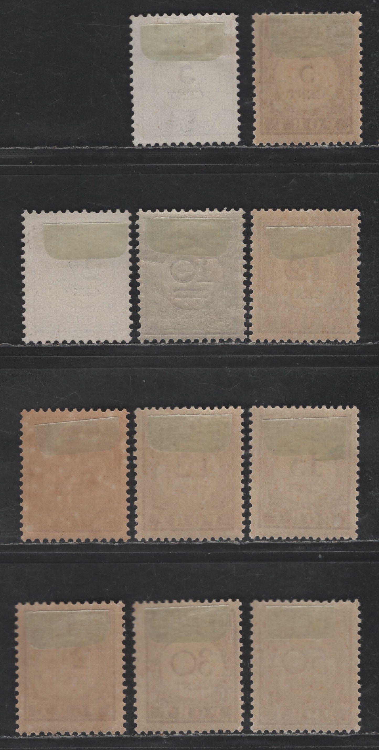 Lot 286 Suriname SC#J9a, J10, J17, J20-J25, J28, J30 5c - 50c Black & Lilac - Lilac Numeral, 1892-1896 Postage Dues, 11 F/VFOG & Unused Singles